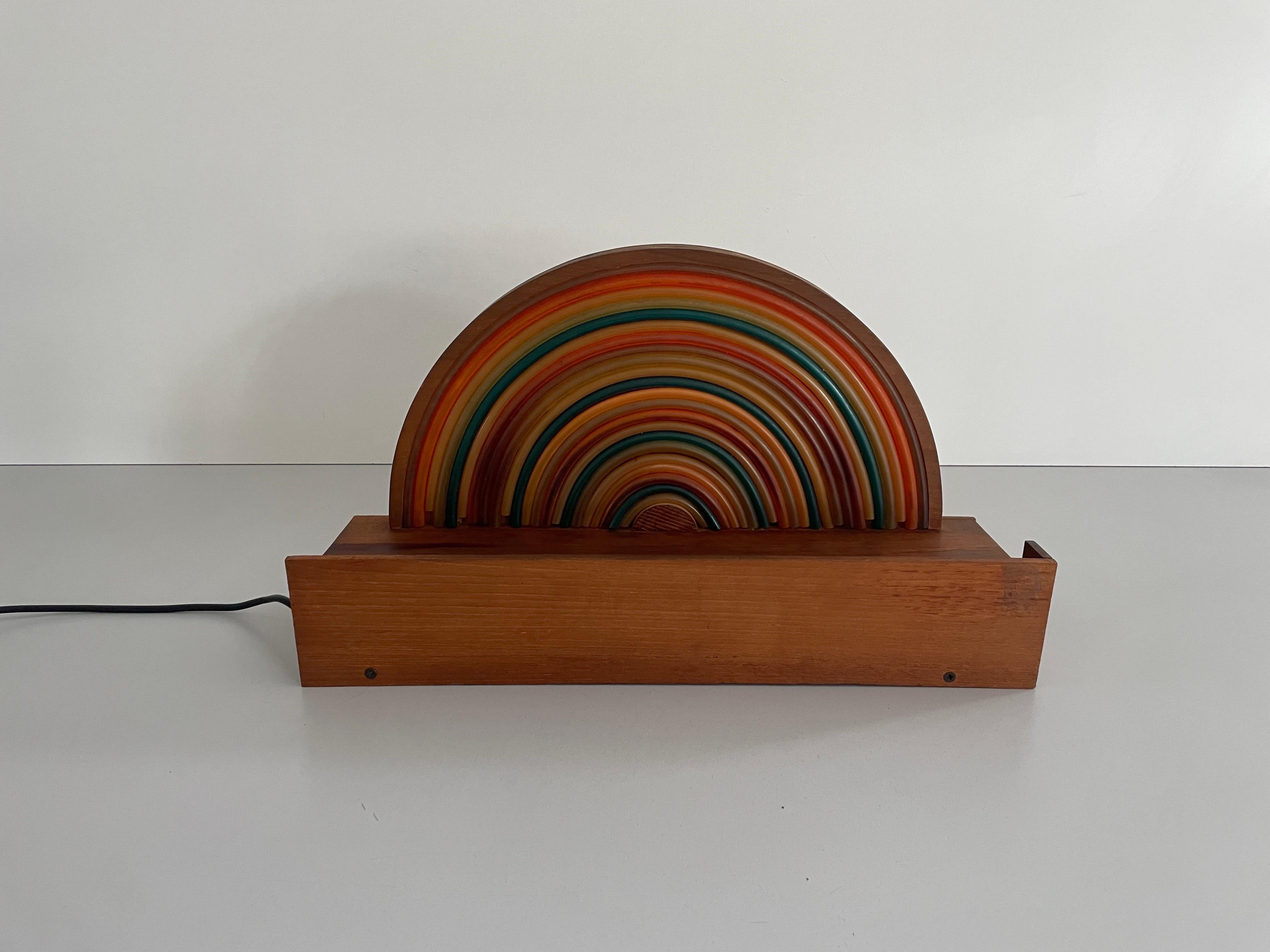 Wood Rainbow Bedside Night Lamp with Fluorescent Light, 1960s, Italy In Excellent Condition For Sale In Hagenbach, DE