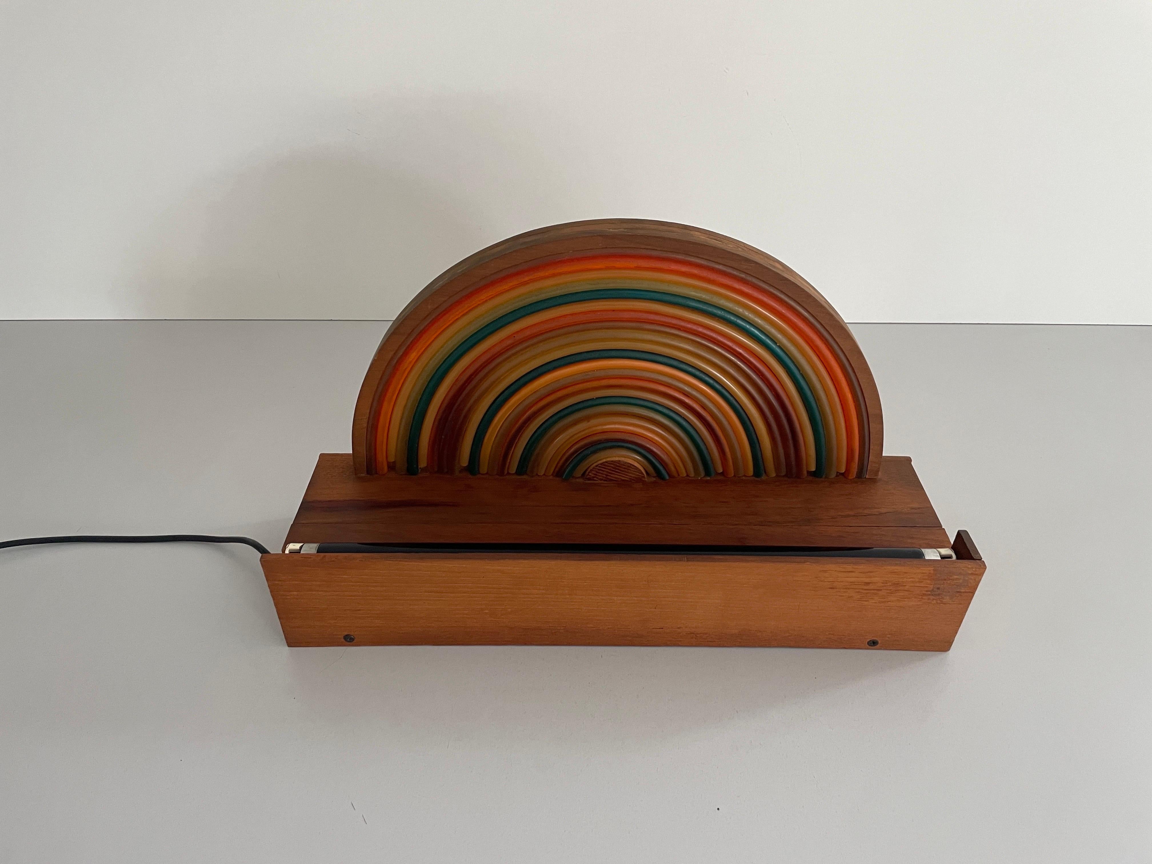 Mid-20th Century Wood Rainbow Bedside Night Lamp with Fluorescent Light, 1960s, Italy For Sale