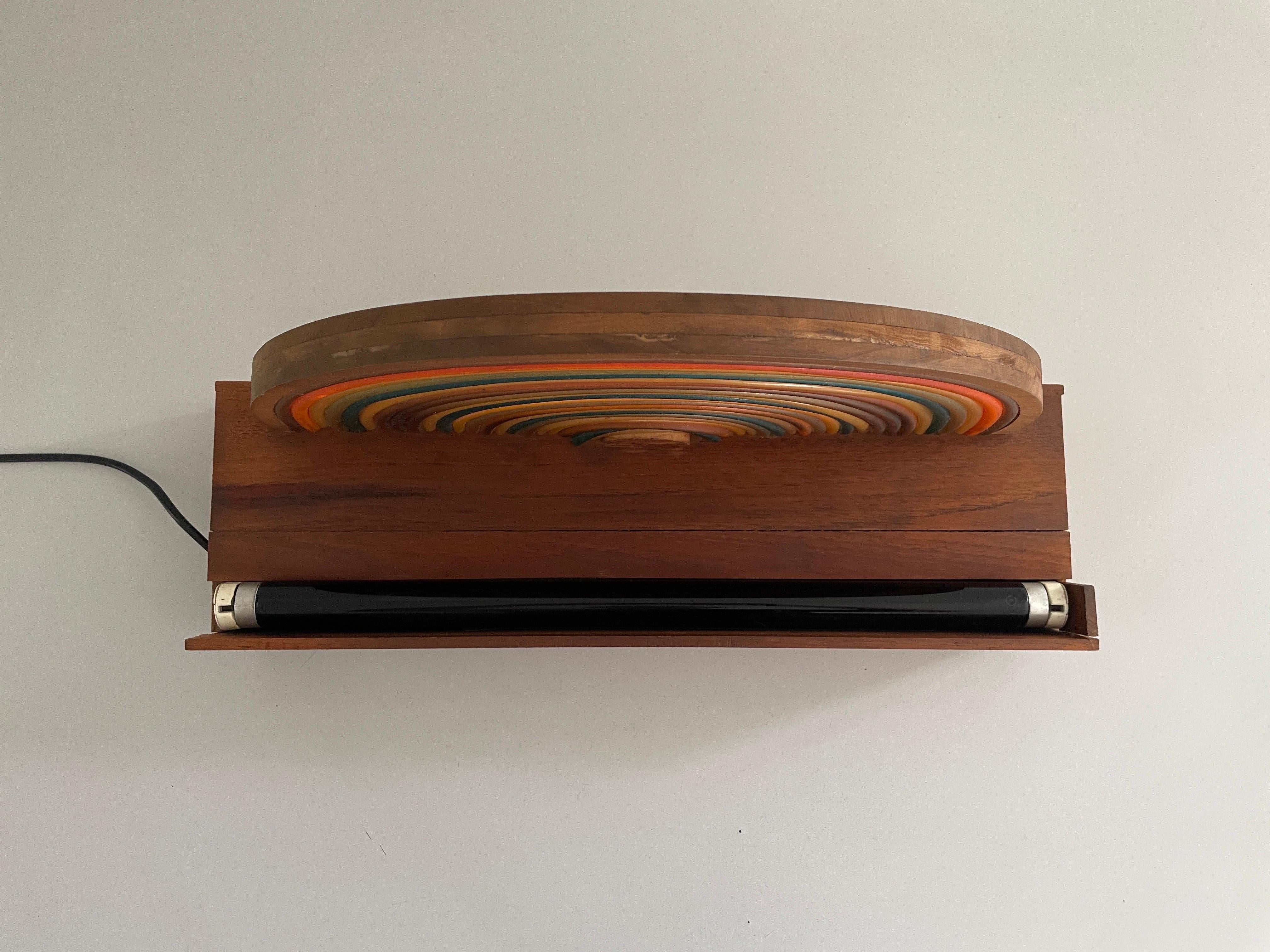 Wood Rainbow Bedside Night Lamp with Fluorescent Light, 1960s, Italy For Sale 1