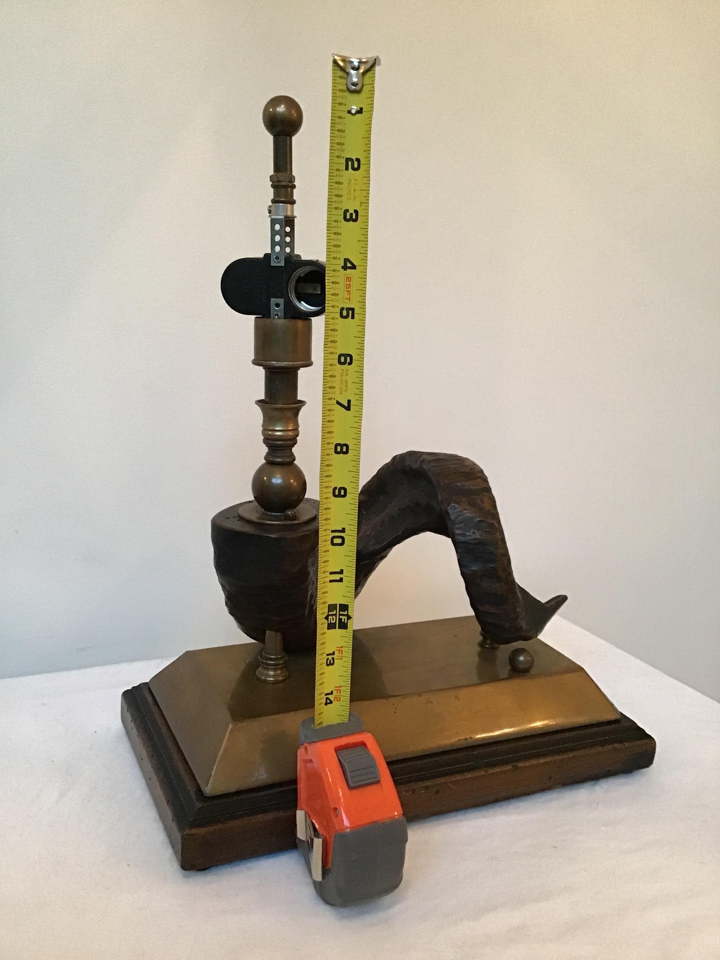 Wood Ram Horn on Brass Base Lamp For Sale 8