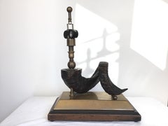 Wood Ram Horn on Brass Base Lamp