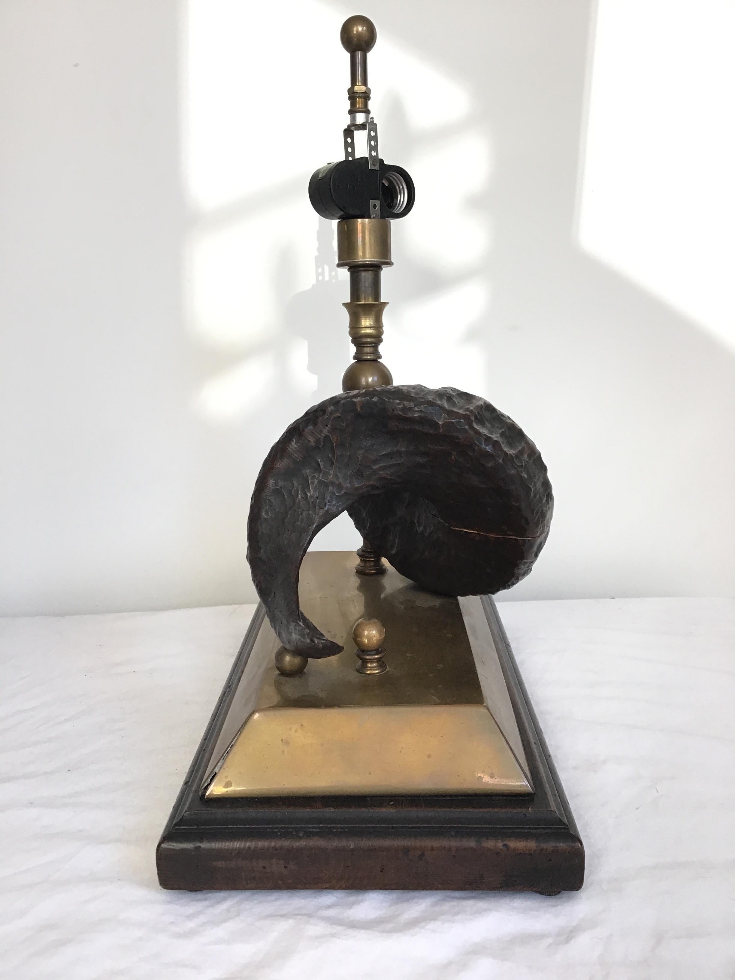 Wood Ram Horn on Brass Base Lamp For Sale 1