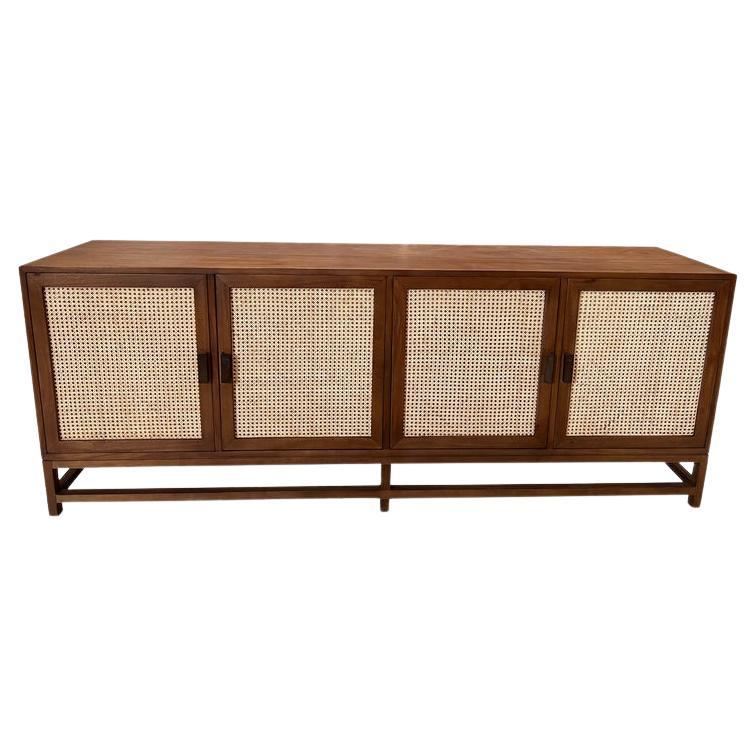 Wood & Rattan Credenza For Sale