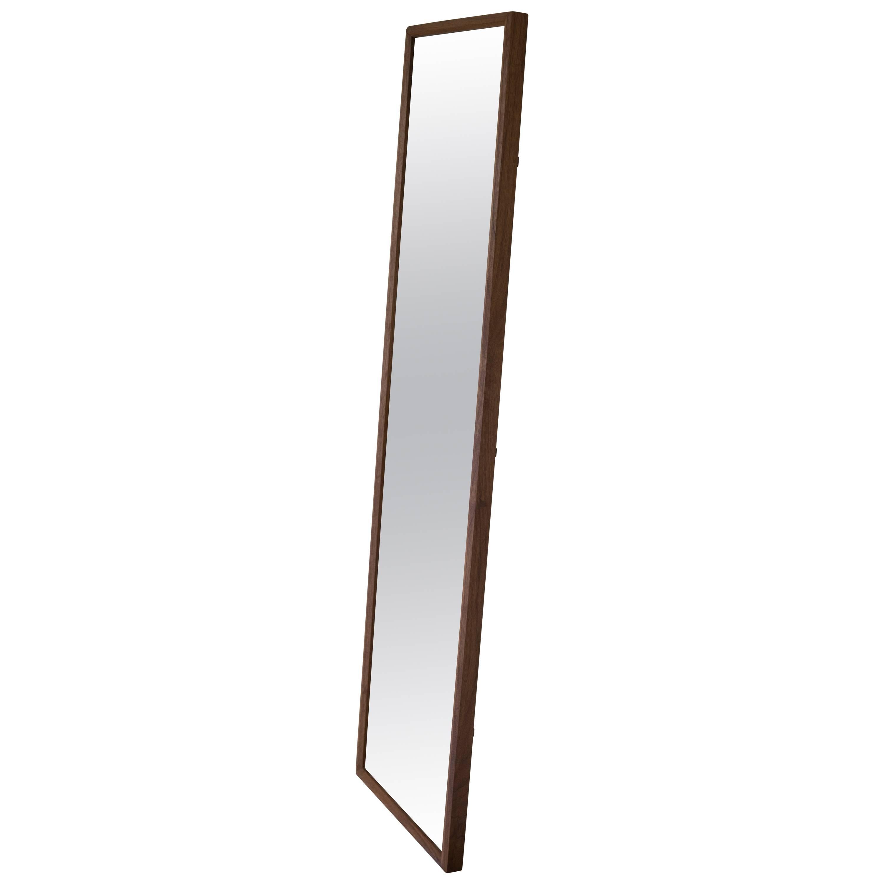 Wood Rectangular Plane Floor Mirror in Walnut by Fort Standard