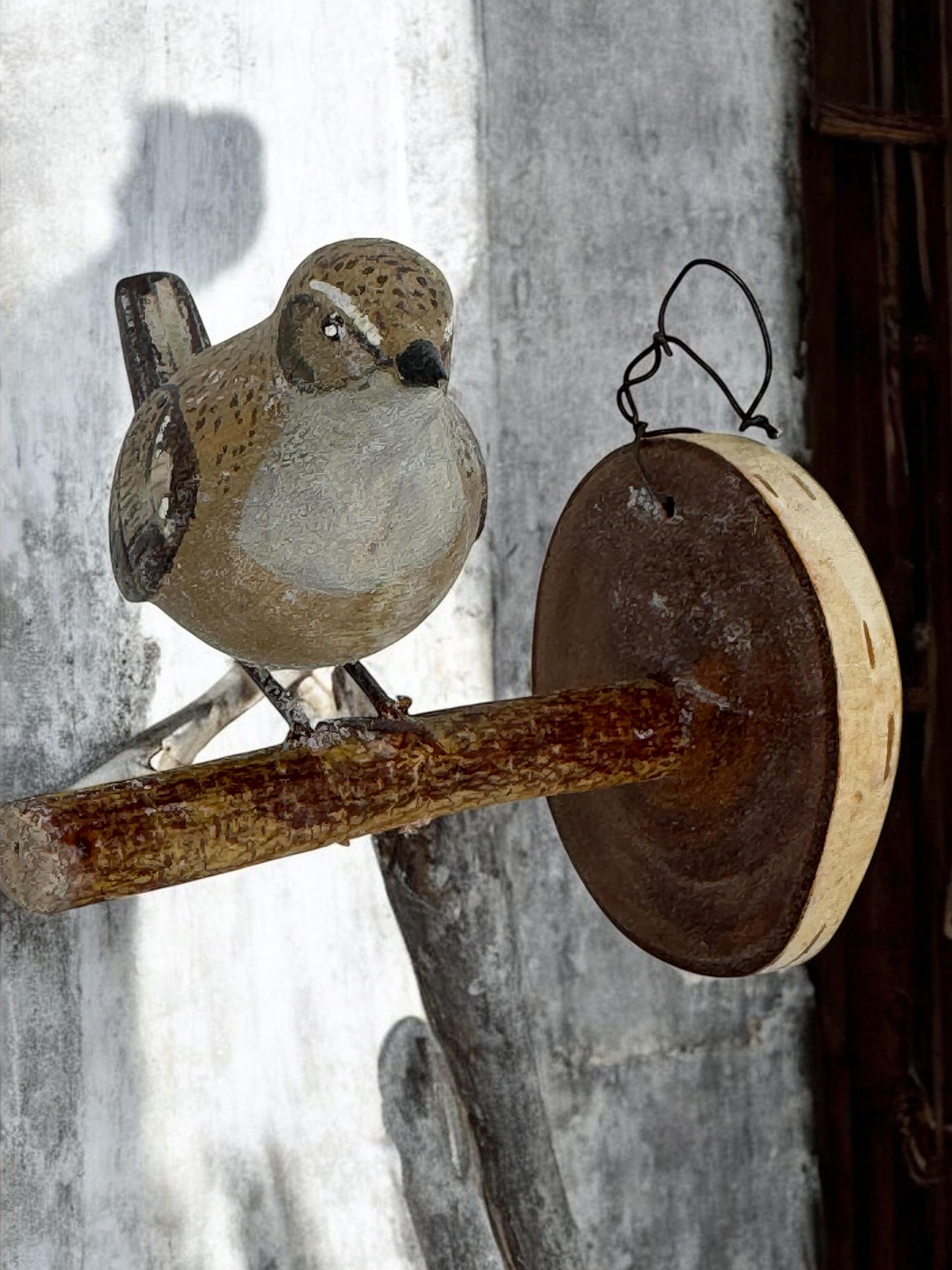 Wood Rock Wren Vichtauer Pájaro de Madera Tallado a Mano Black Forest Folk Art Austria en venta 3