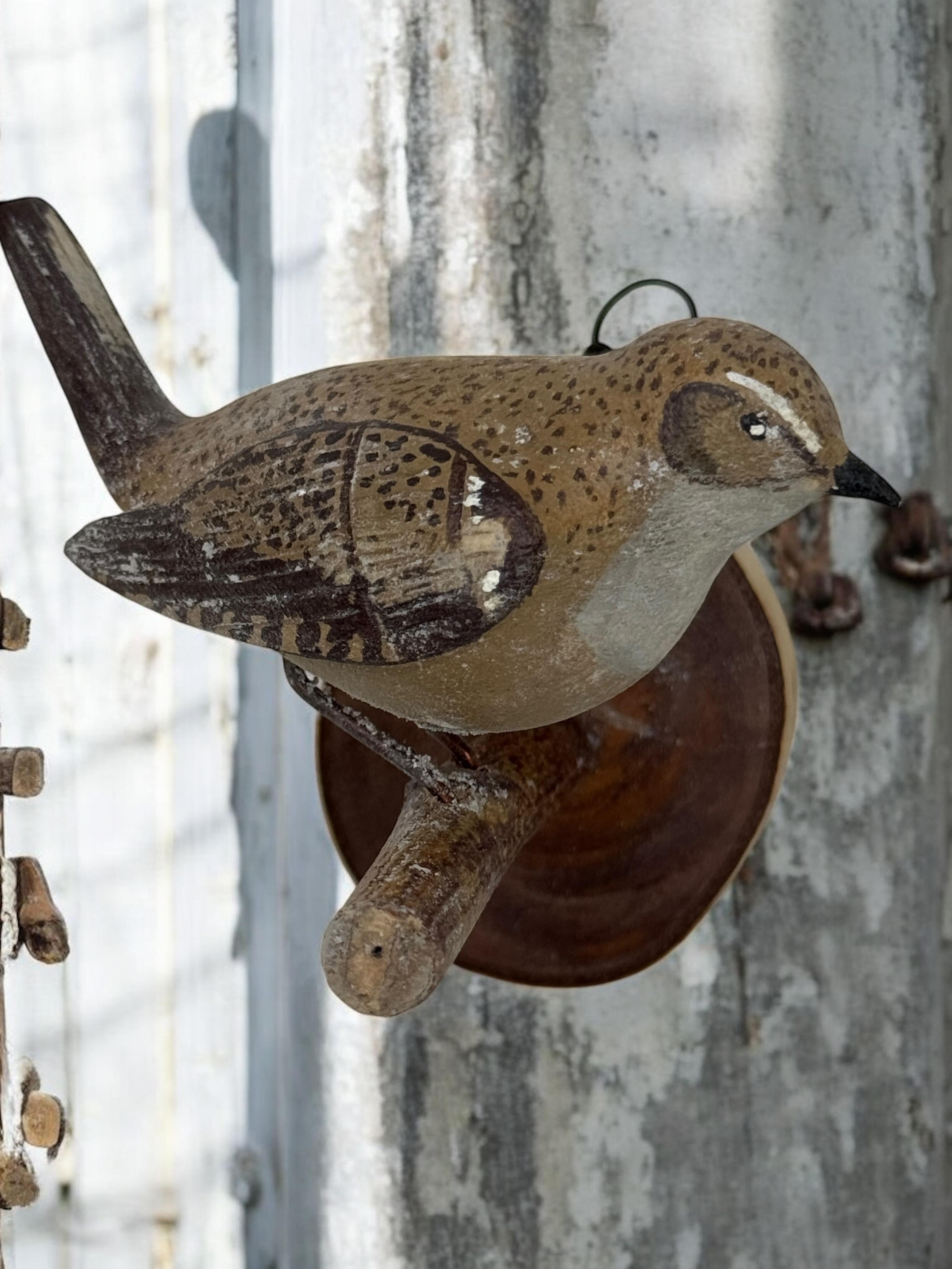 Wood Rock Wren Vichtauer Pájaro de Madera Tallado a Mano Black Forest Folk Art Austria en venta 4