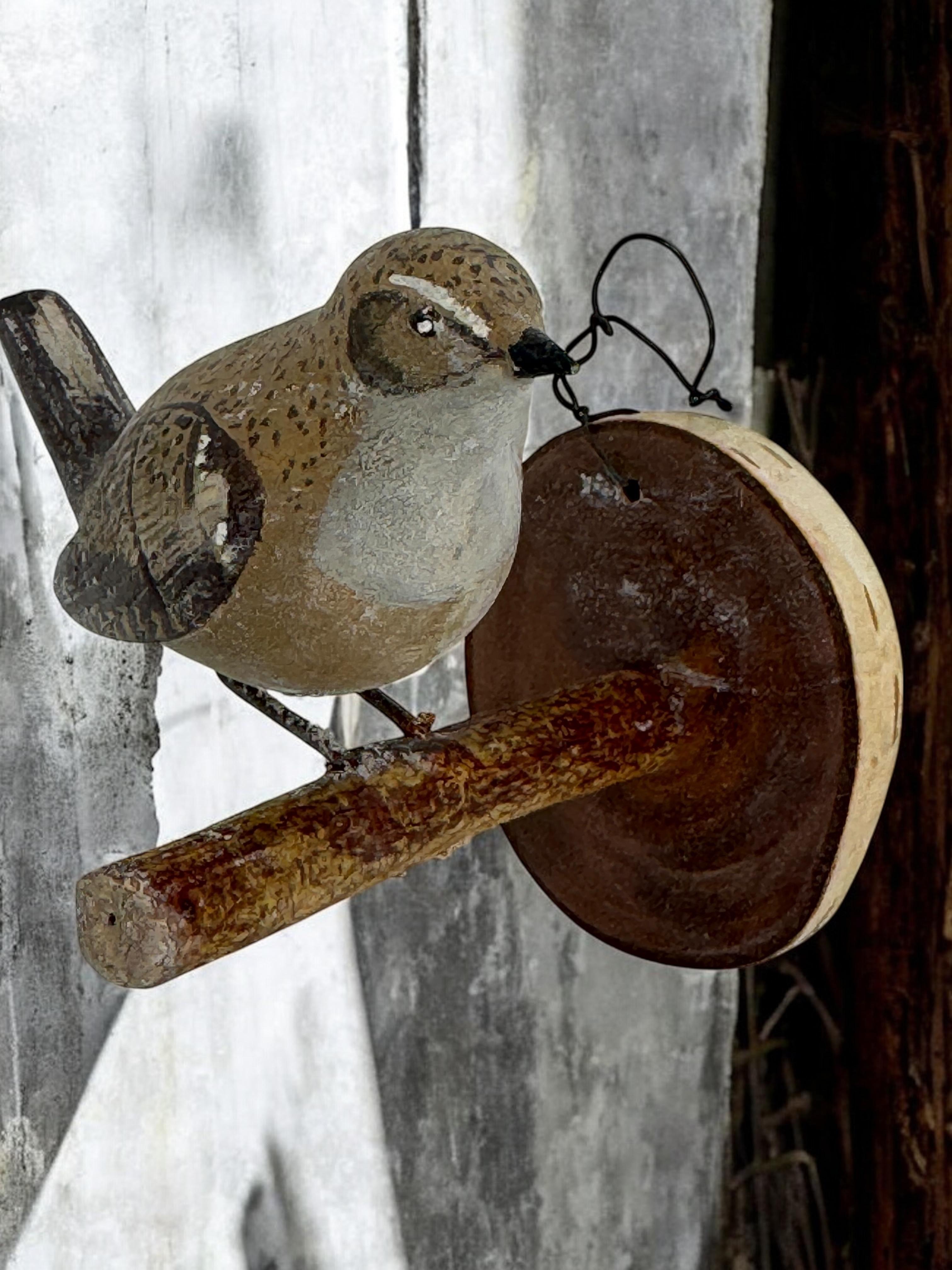 Wood Rock Wren Vichtauer Pájaro de Madera Tallado a Mano Black Forest Folk Art Austria en venta 8