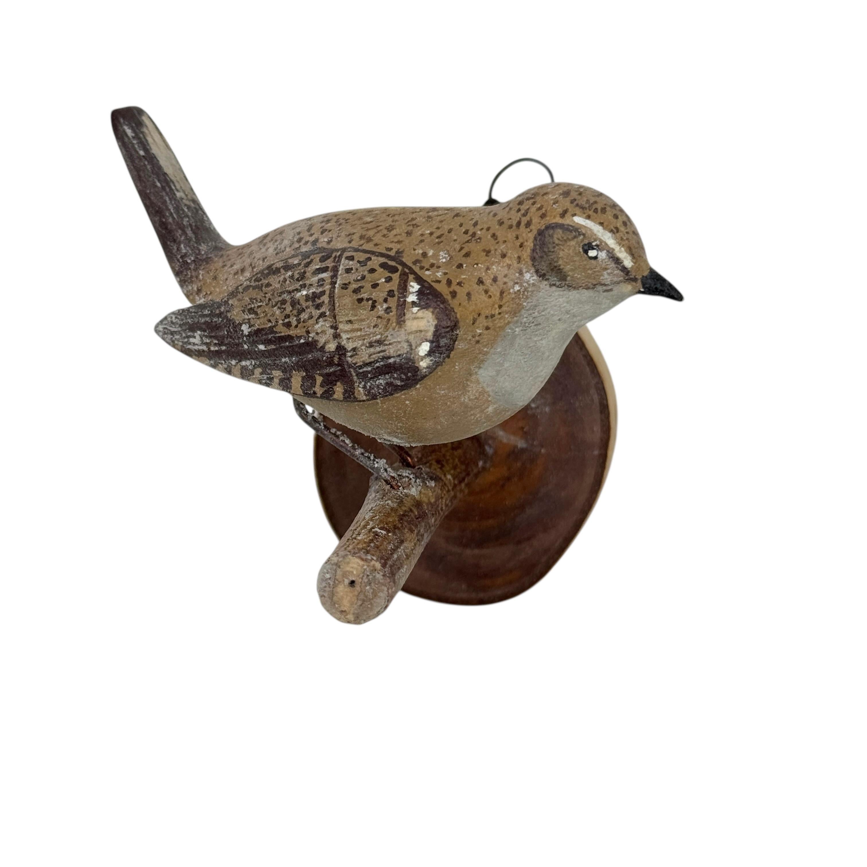 Wood Rock Wren Vichtauer Pájaro de Madera Tallado a Mano Black Forest Folk Art Austria Austríaco en venta
