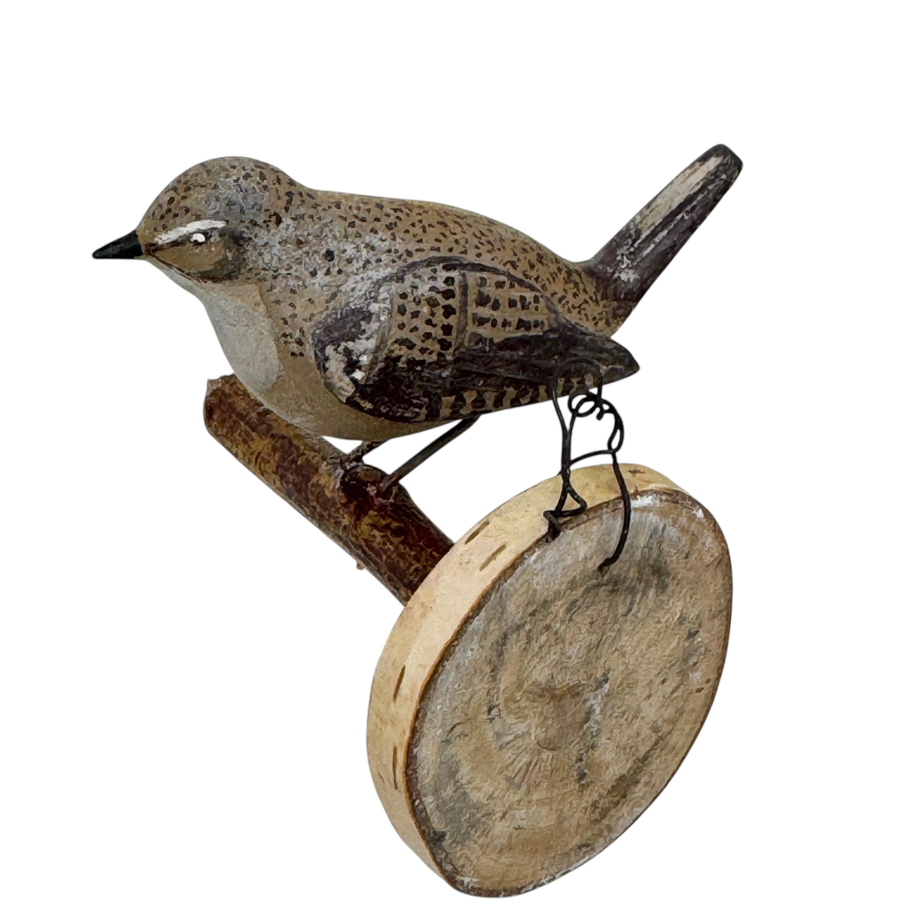 Wood Rock Wren Vichtauer Pájaro de Madera Tallado a Mano Black Forest Folk Art Austria en venta 1