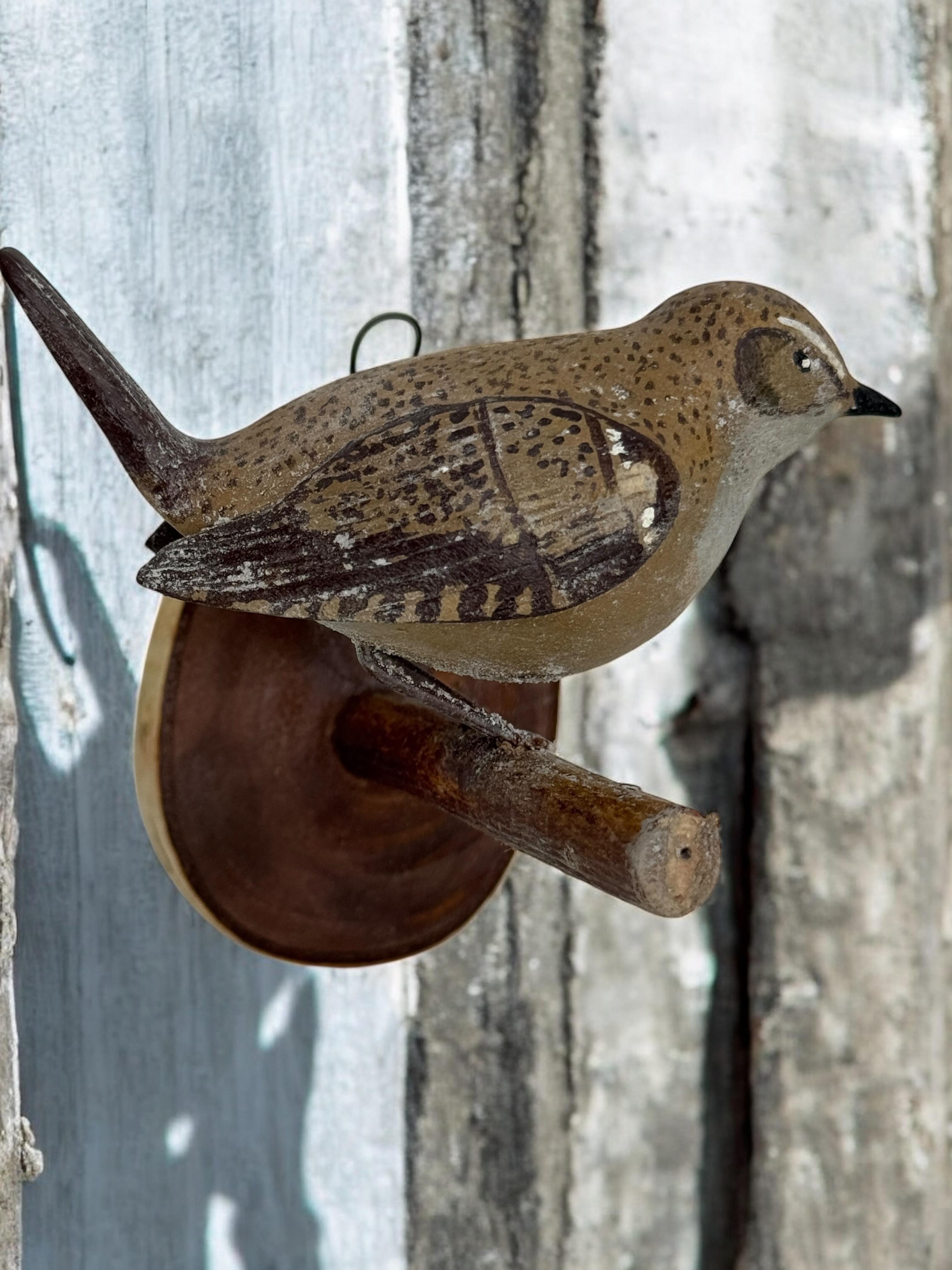 Wood Rock Wren Vichtauer Pájaro de Madera Tallado a Mano Black Forest Folk Art Austria en venta 2