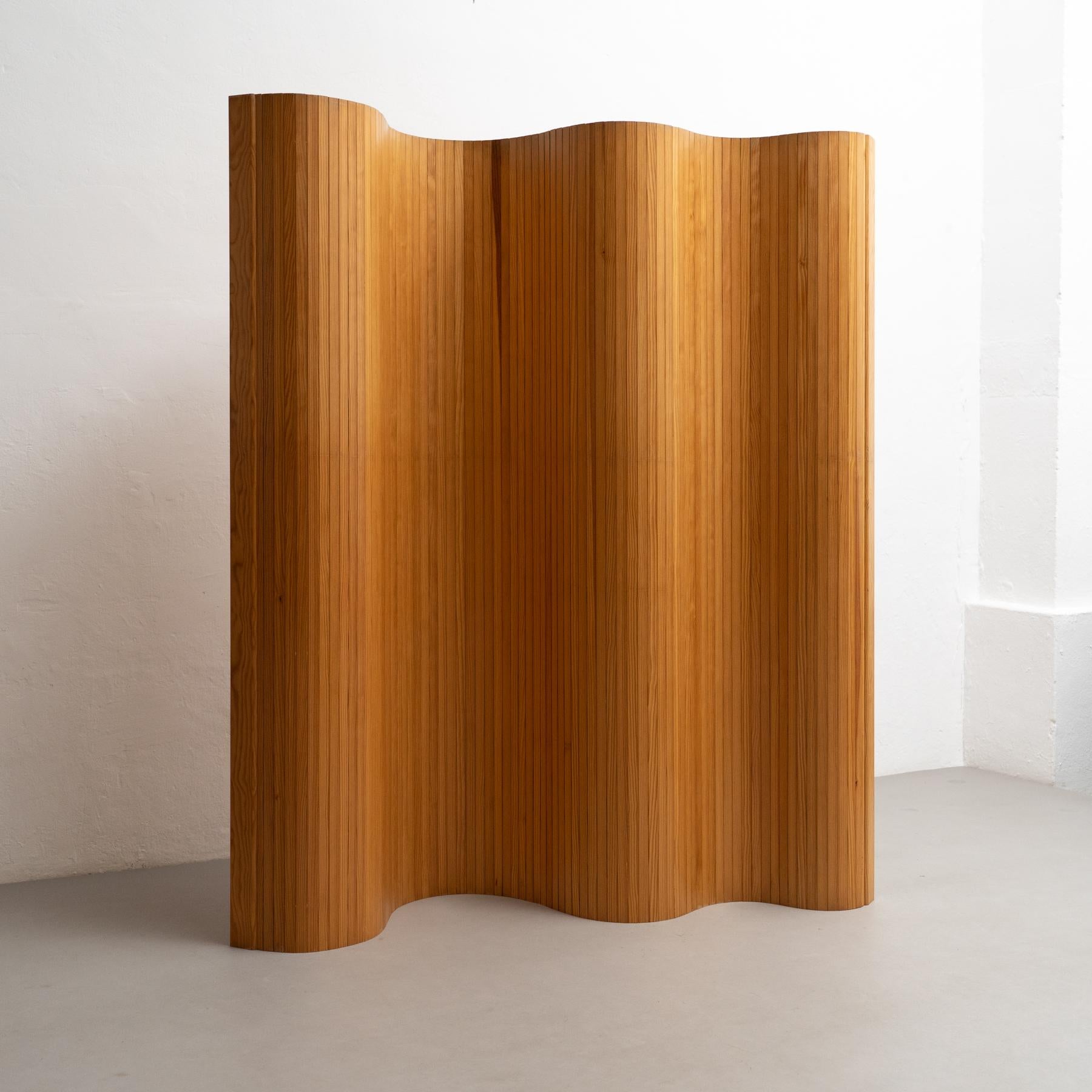 Rustic wood room divider, circa 1930
By unknown artisan, France.

Wood Room Divider After Alvar Aalto, circa 1970

By unknown manufacturer.

In original condition, with minor wear consistent with age and use, preserving a beautiful