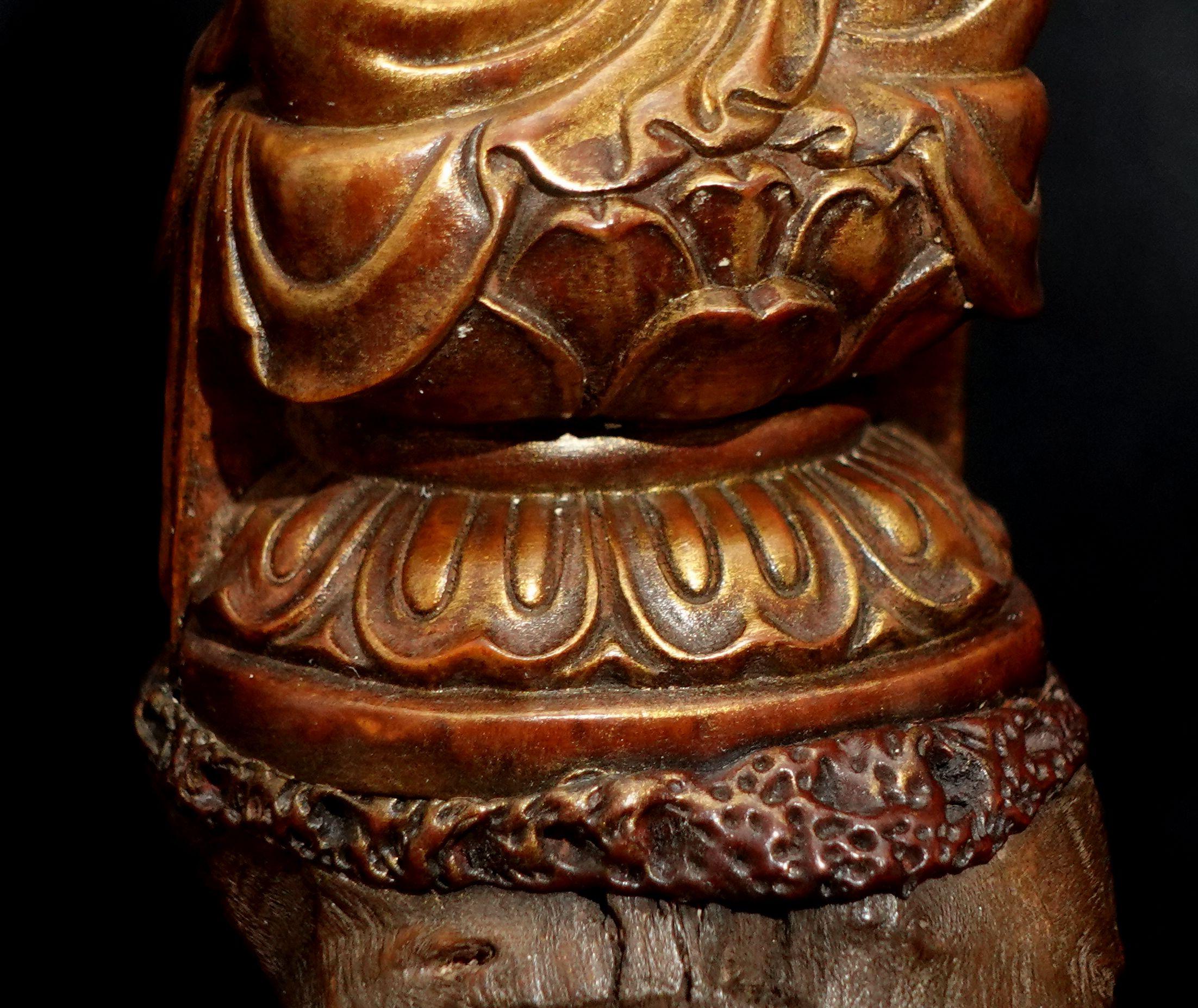 Hand-Carved Wood Root Carving of Jizu Bosatsu the Bodhisattva Jizo For Sale