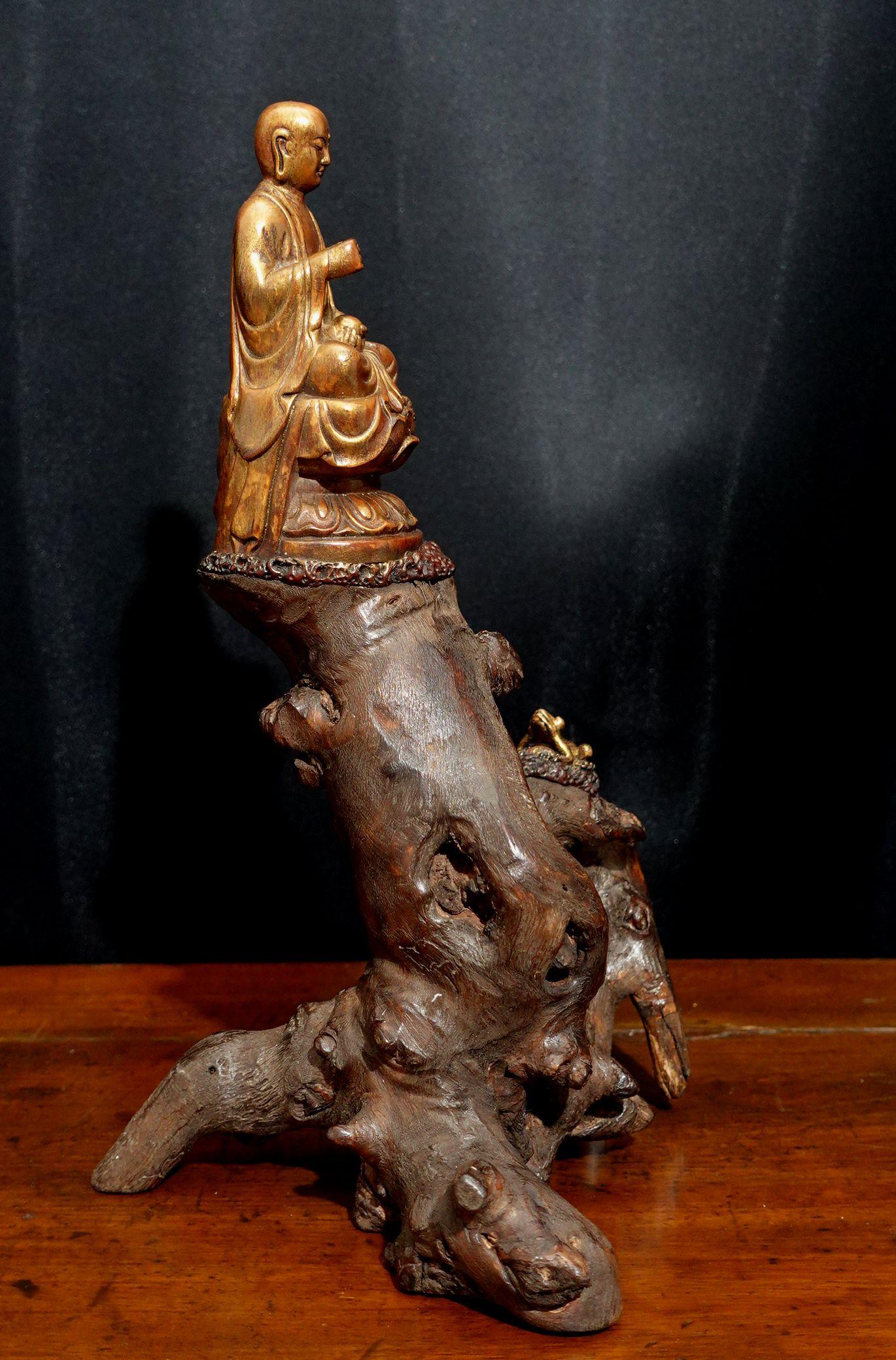 20th Century Wood Root Carving of Jizu Bosatsu the Bodhisattva Jizo For Sale