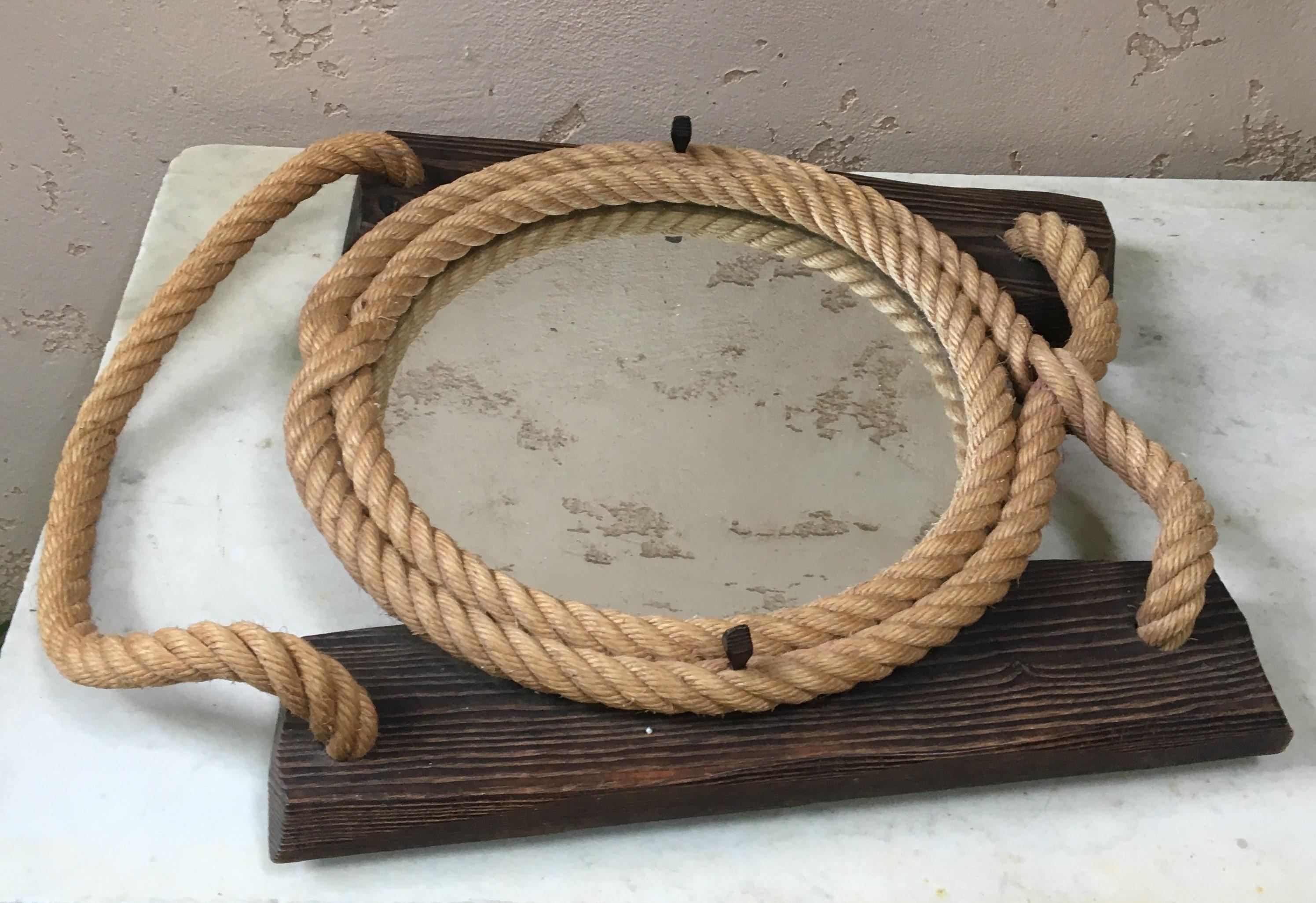 French Mid-Century Wood and Rope Shelf Adrien Audoux & Frida Minet For Sale