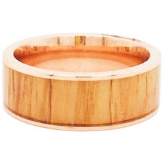 Wood Rose Gold Men's Band, Modern Red Oak Wood 14 Karat Rose Gold Men's Band