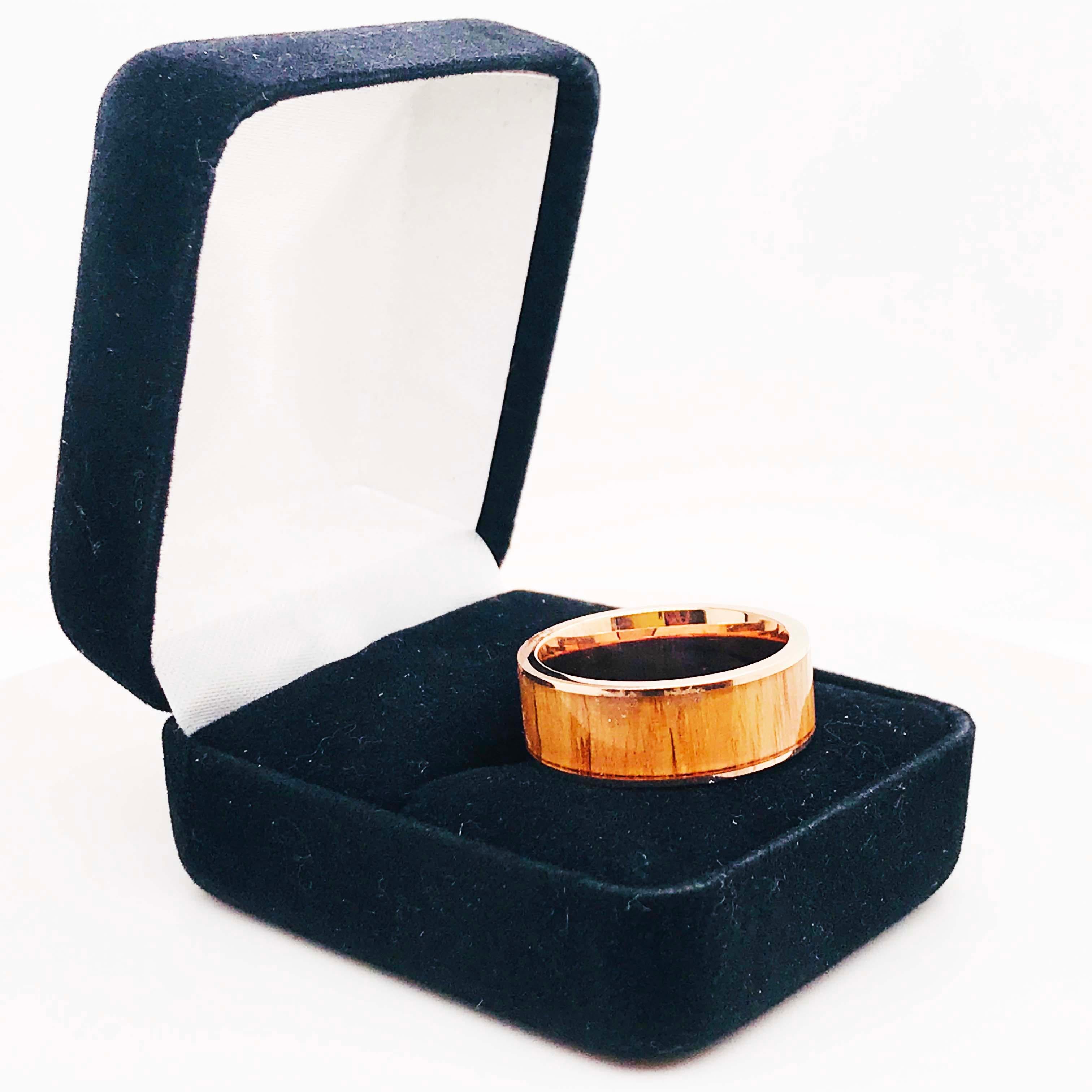 Wood Rose Gold Men's Band, Modern Red Oak Wood 14 Karat Rose Gold Men's Band 2