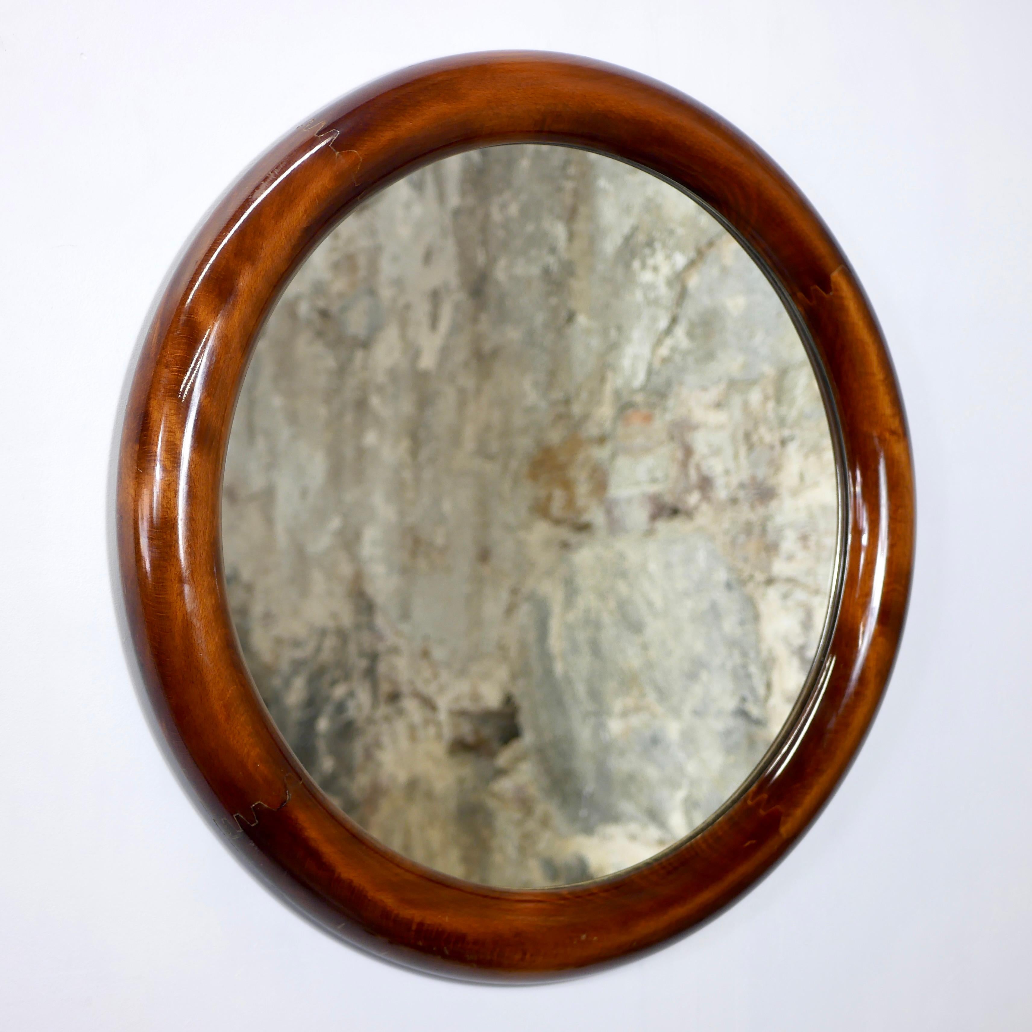 Espejo redondo de madera de Italia, años 60 Moderno de mediados de siglo en venta