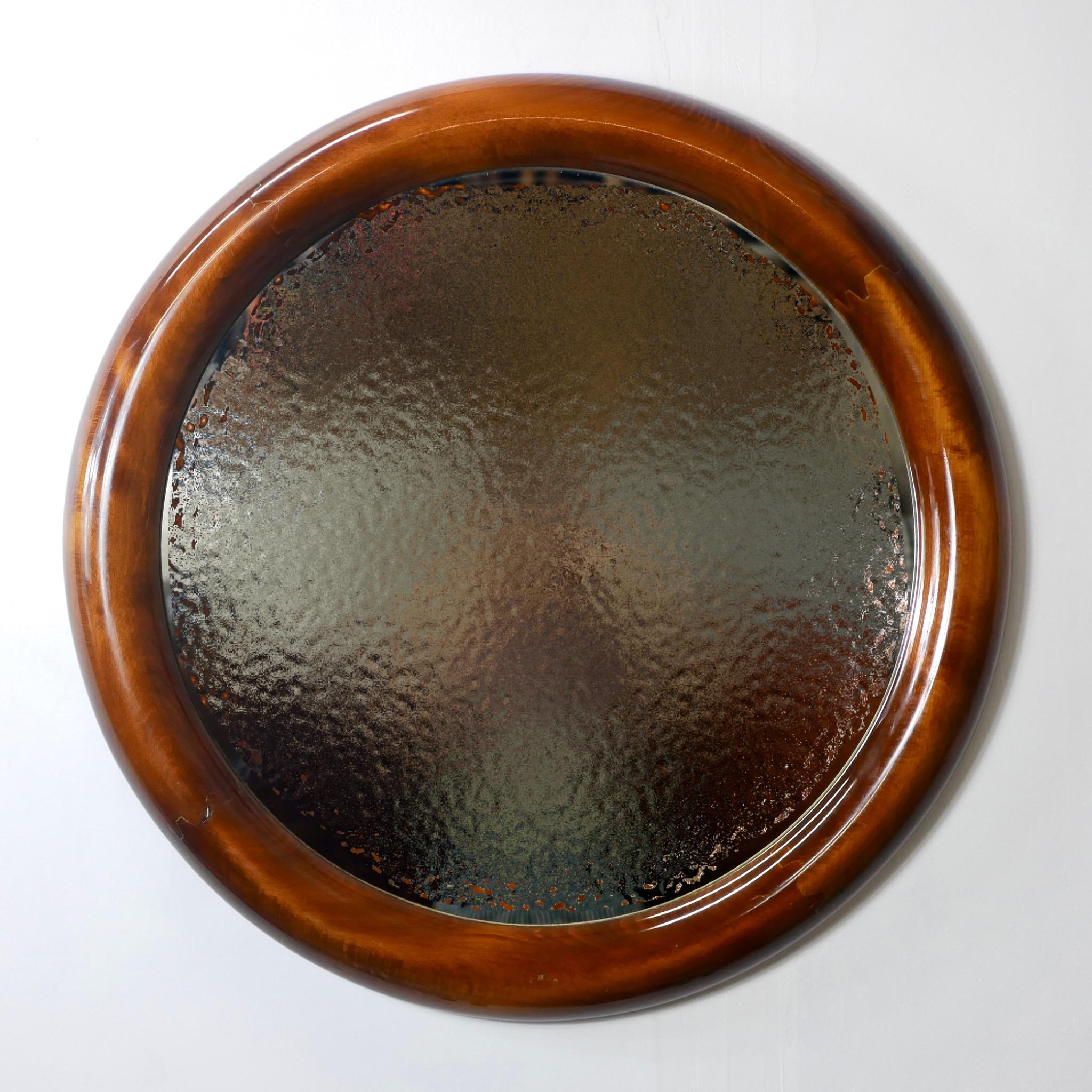 Espejo redondo de madera de Italia, años 60 Italiano en venta