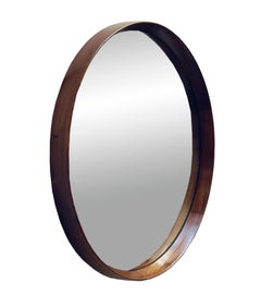 Wood Round Wall Mirror, Italy, 1960s