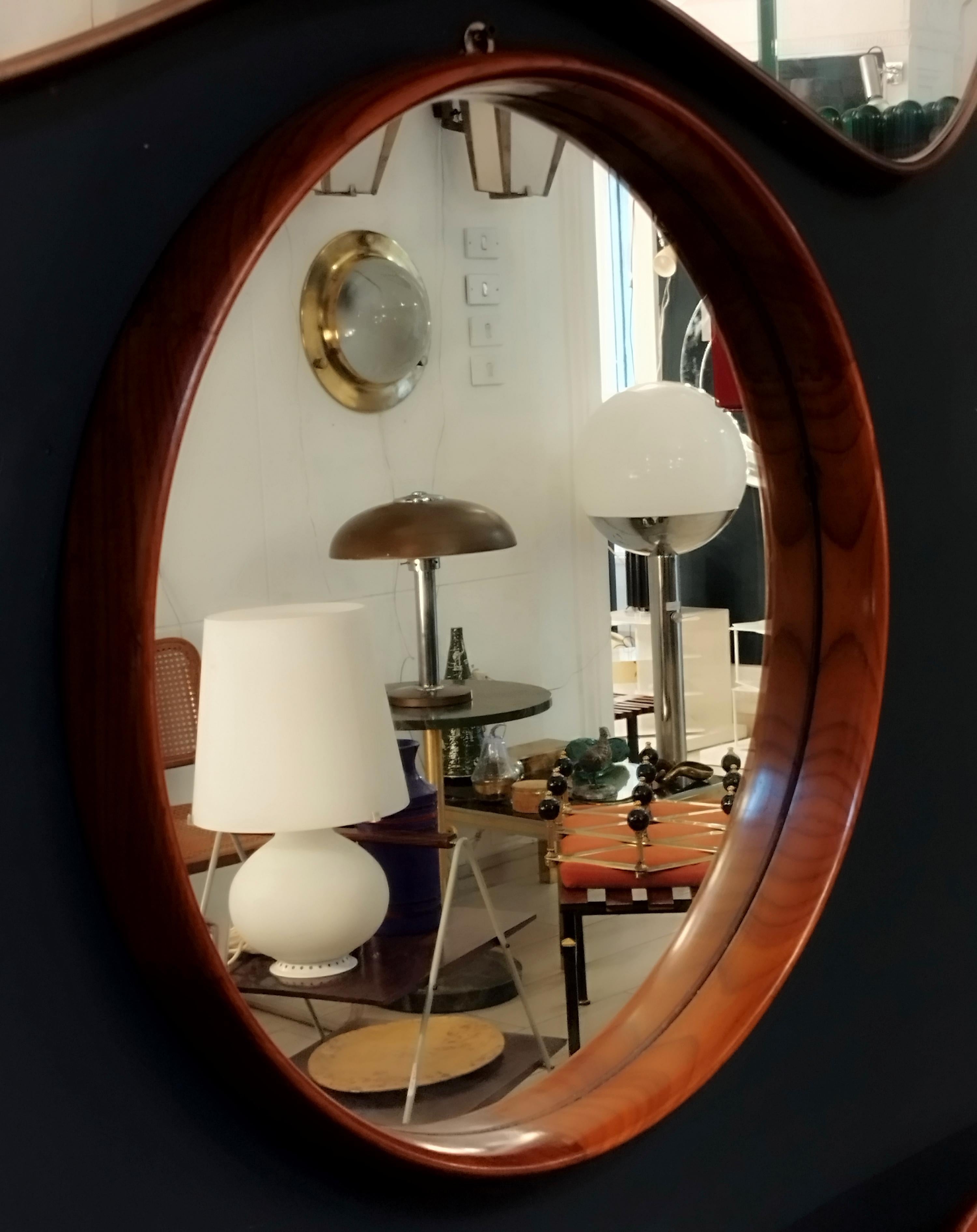 Mid-Century Modern Wood Round Wall Mirror, Italy, 1960s For Sale