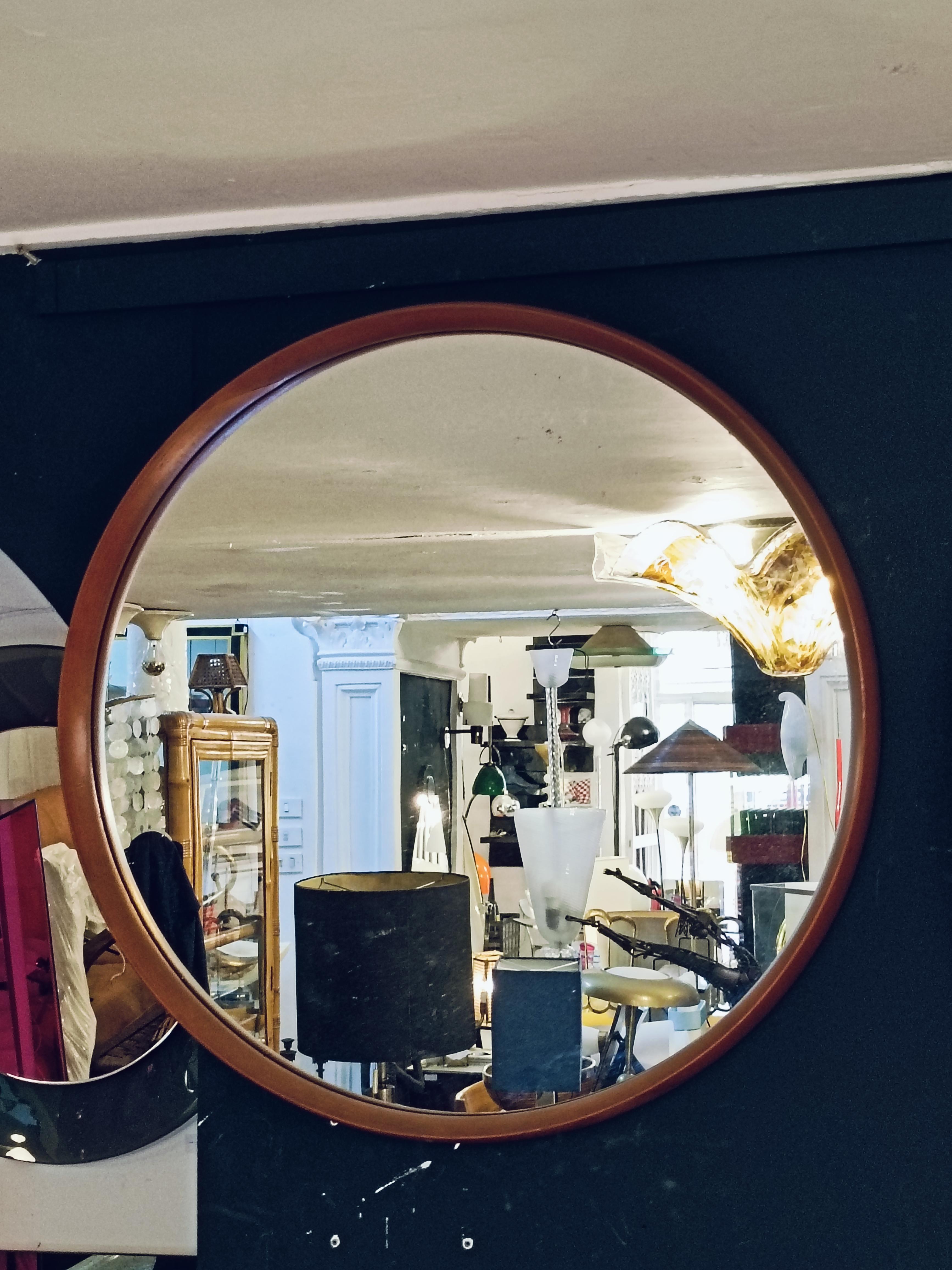 Italian Wood Round Wall Mirror, Italy, 1960s For Sale