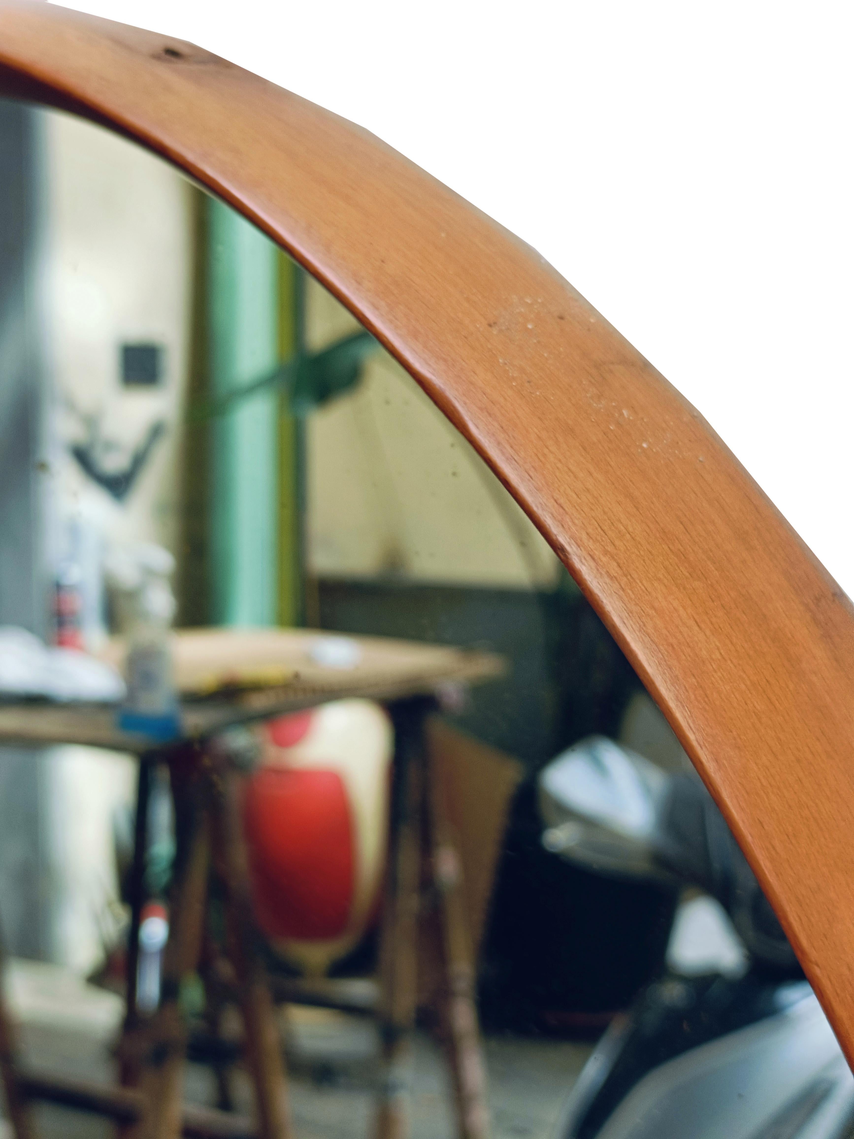 Wood Round Wall Mirror, Italy, 1960s For Sale 1