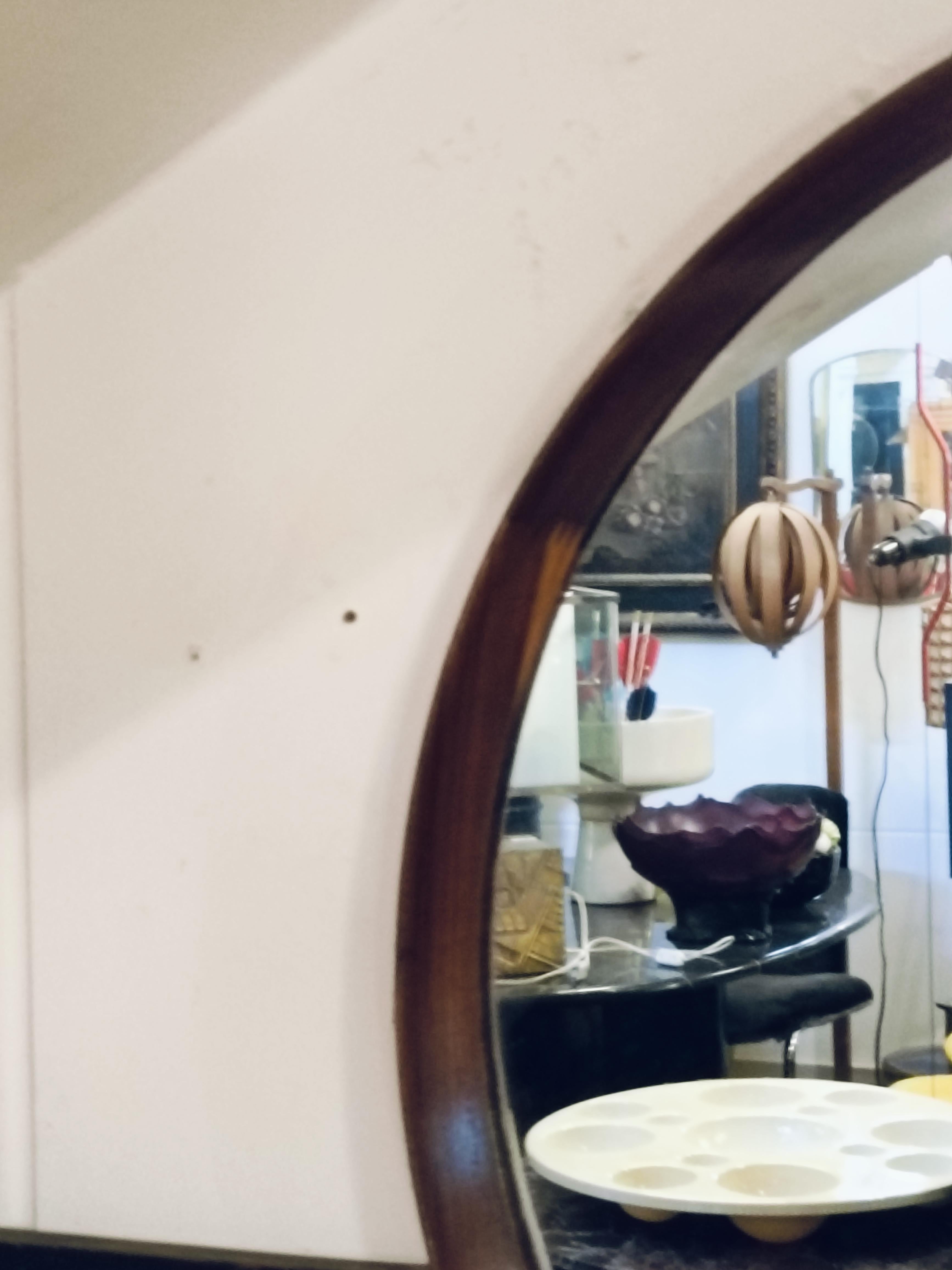 Wood Round Wall Mirror, Italy, 1960s For Sale 1