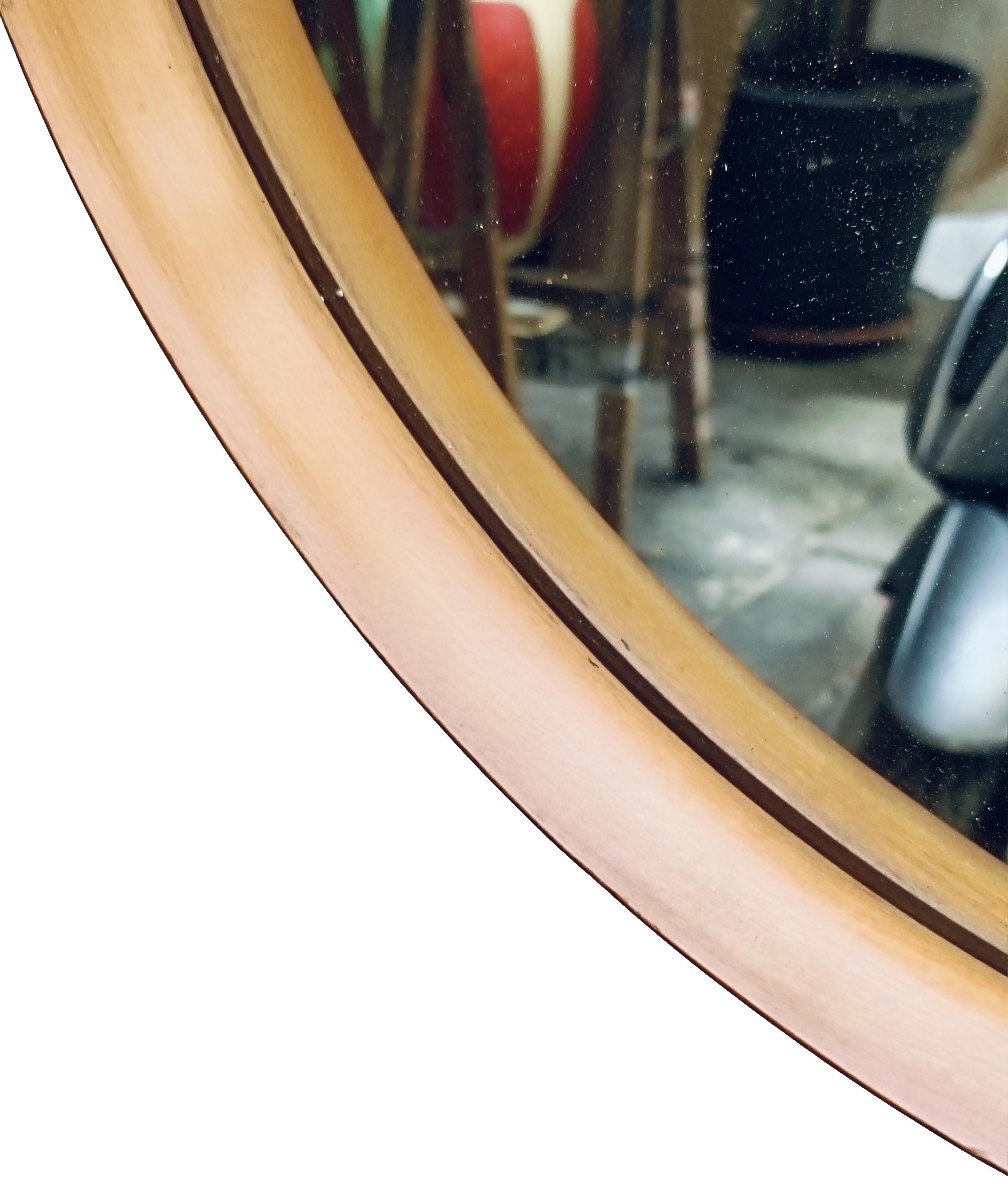Wood Round Wall Mirror, Italy, 1960s For Sale 2