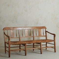 Wood + Rush Spindle Back Bench, France, 1950s