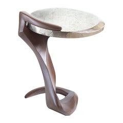 Wood Sculpted Table with a Pyrite Top Inspired by Noguchi