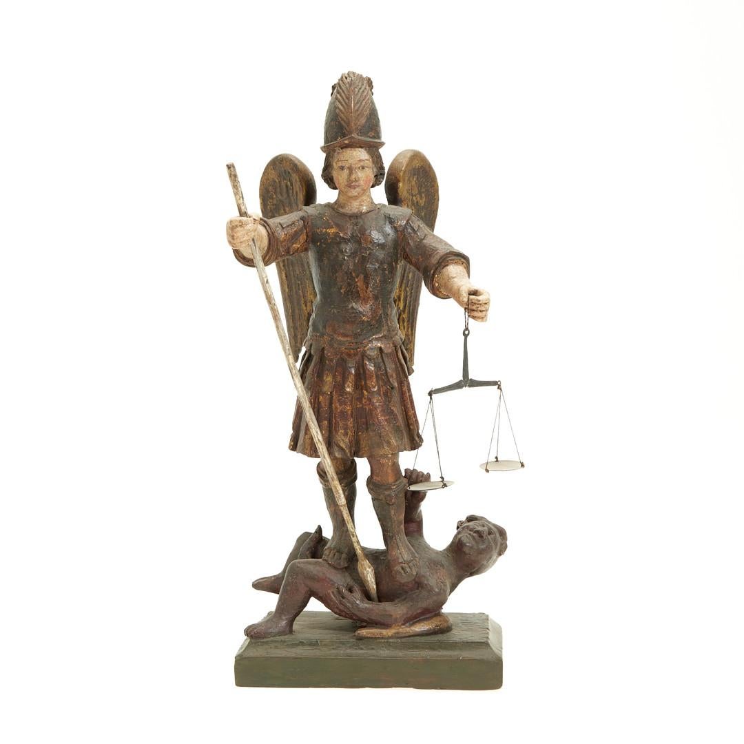 Baroque Wood Sculpture, Archangel Michael, 16th-17th Century, Europe For Sale