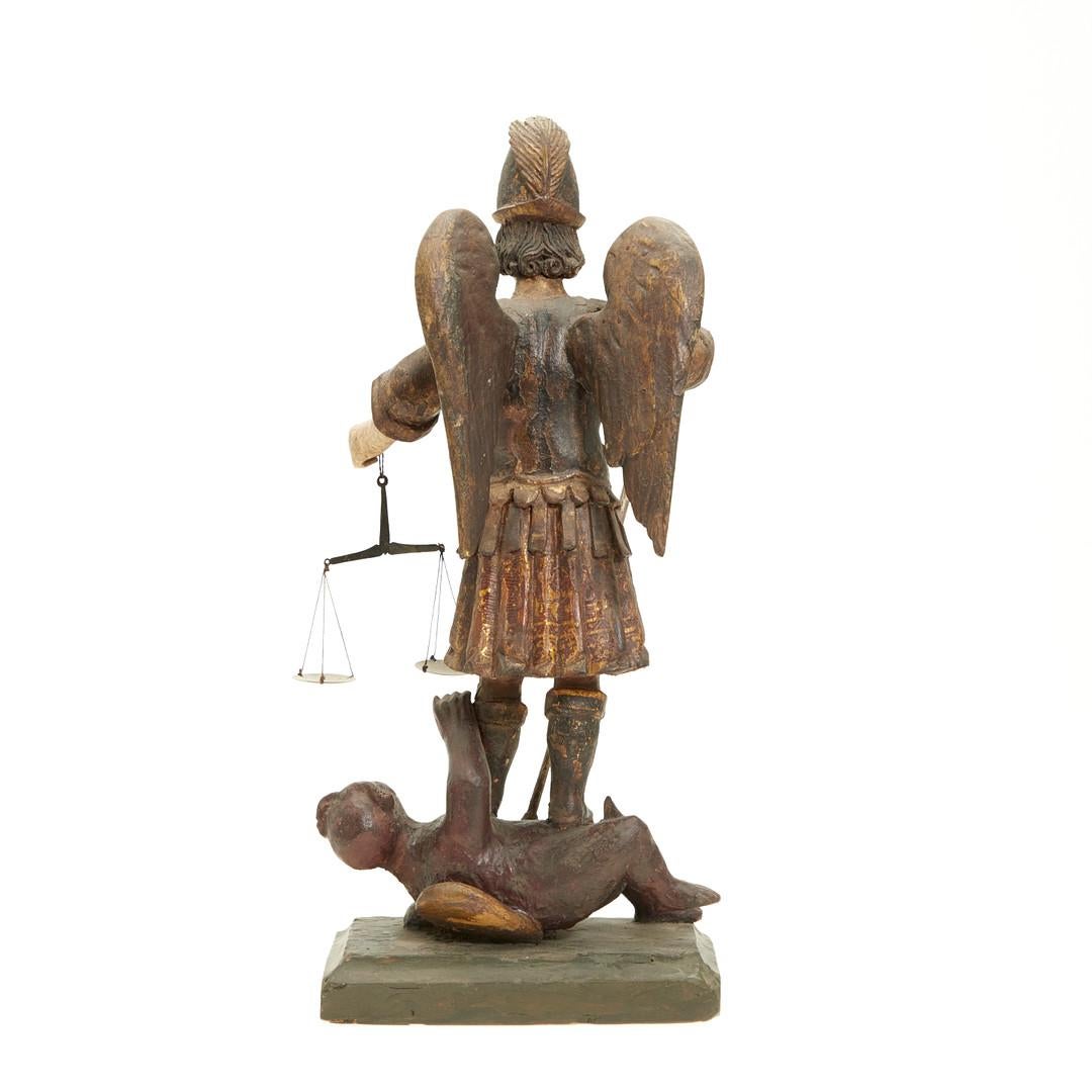 Painted Wood Sculpture, Archangel Michael, 16th-17th Century, Europe For Sale