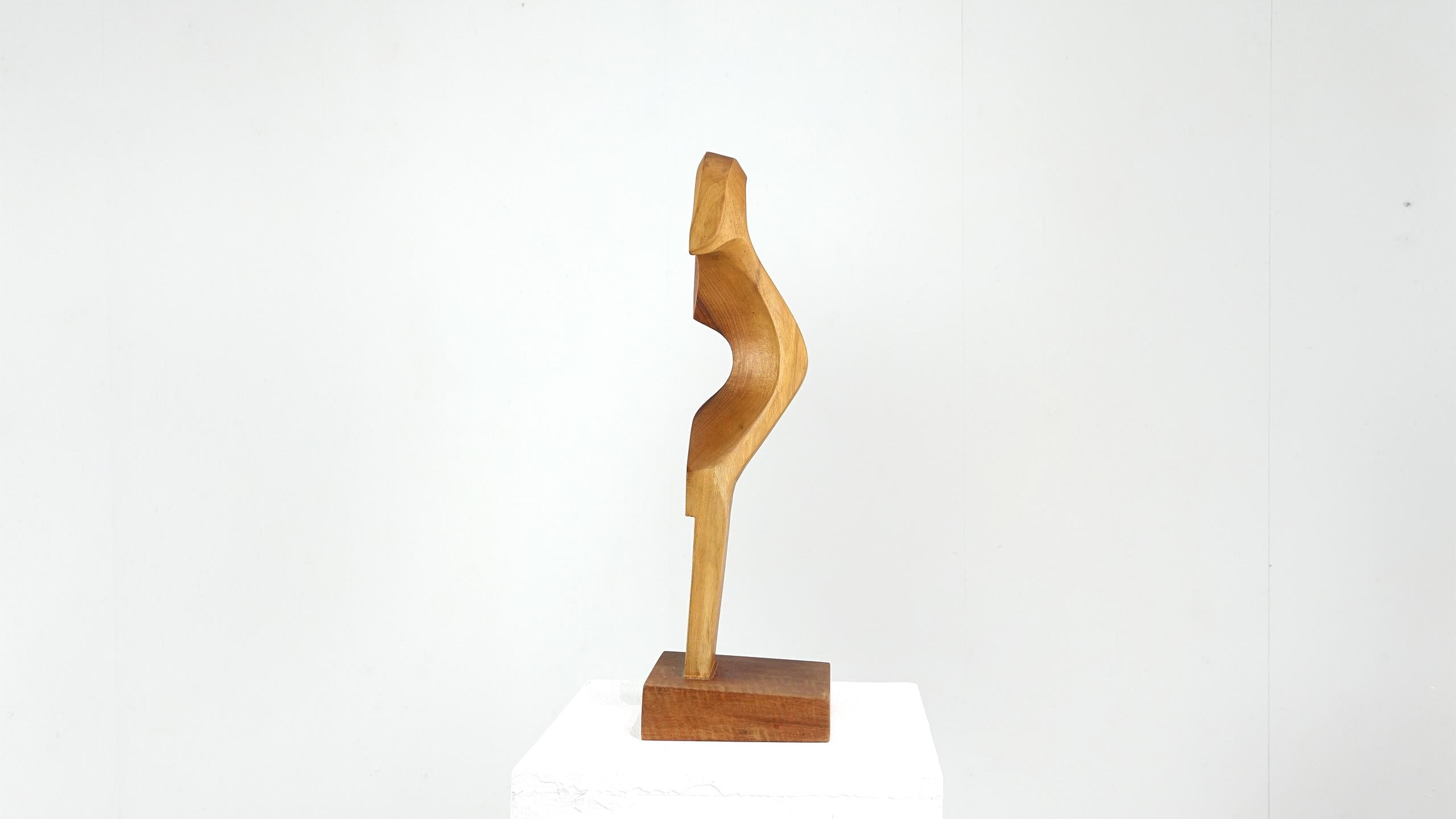 Mid-Century Modern Wood Sculpture by G. Carli, 1983