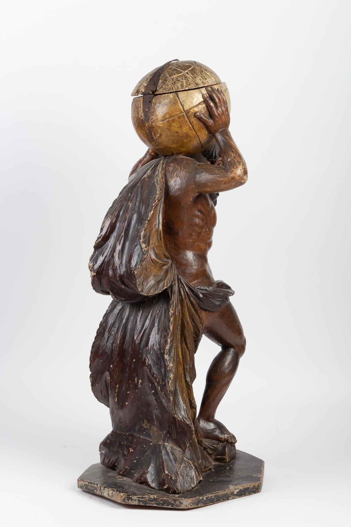 European Wood Sculpture Carved and Polychromy, Atlas