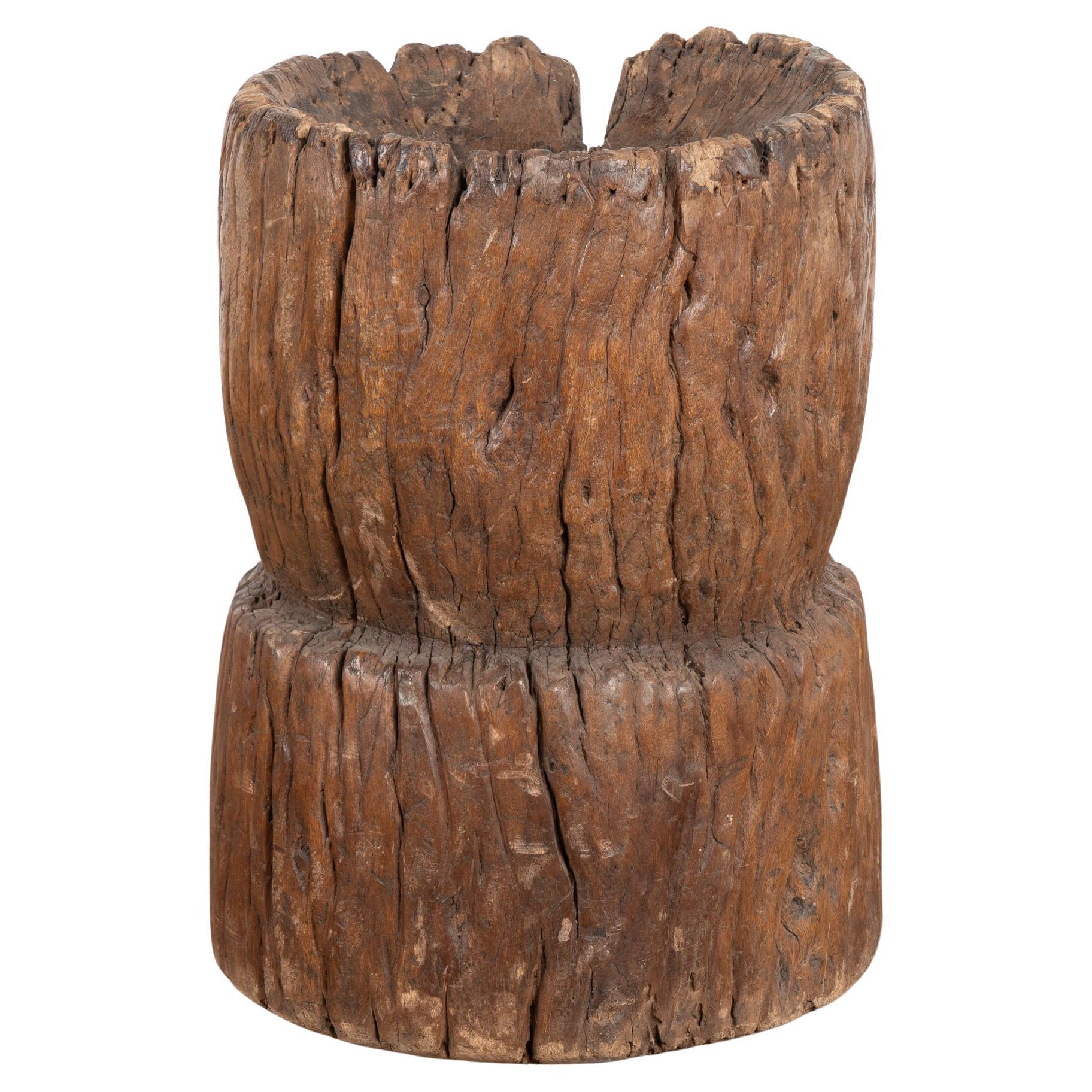 Wood Sculpture Container from Old Water Mill Gear, China 1820-40