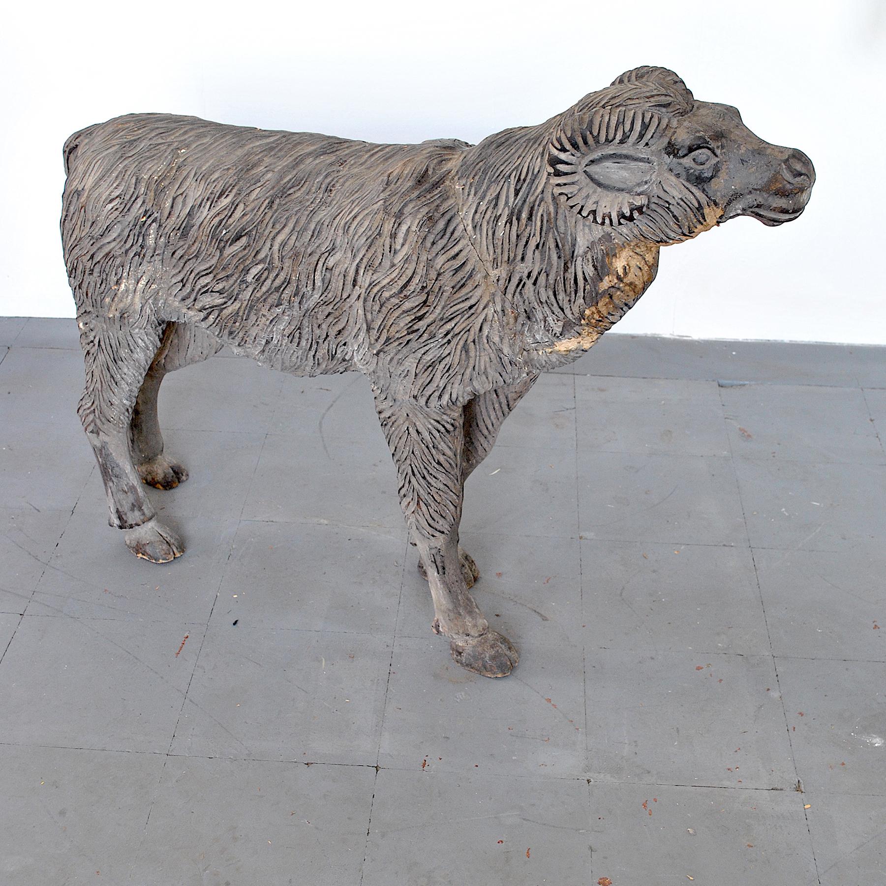 Mid-20th Century Wood Sculpture Depicting a Mutton For Sale