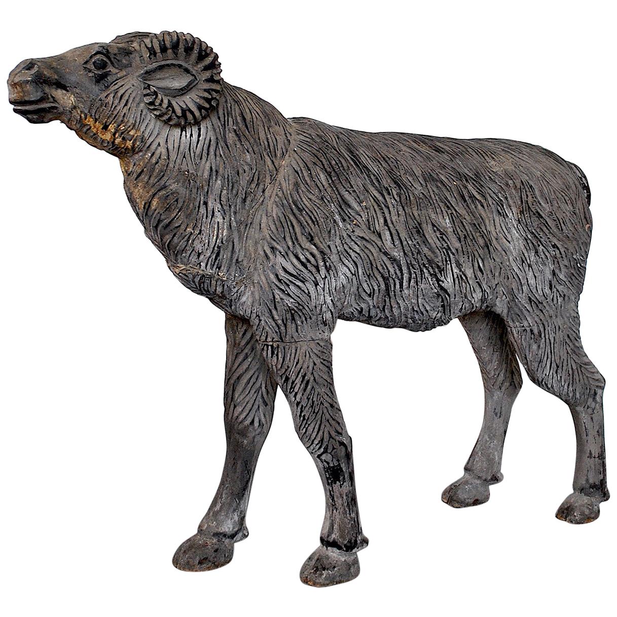 Wood Sculpture Depicting a Mutton For Sale