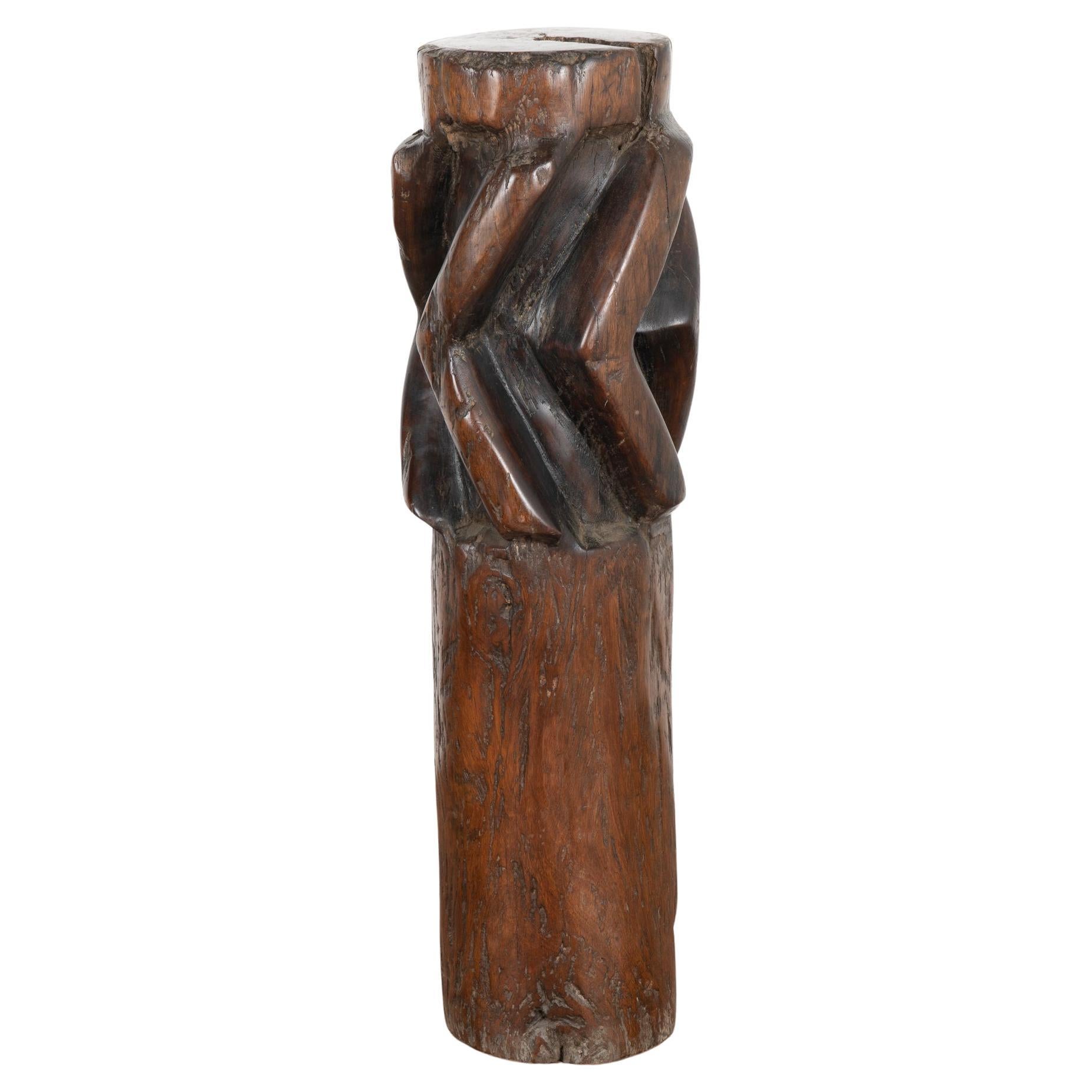 Holzskulptur aus altem Wassermühlengehäuse aus Holz, China 1890