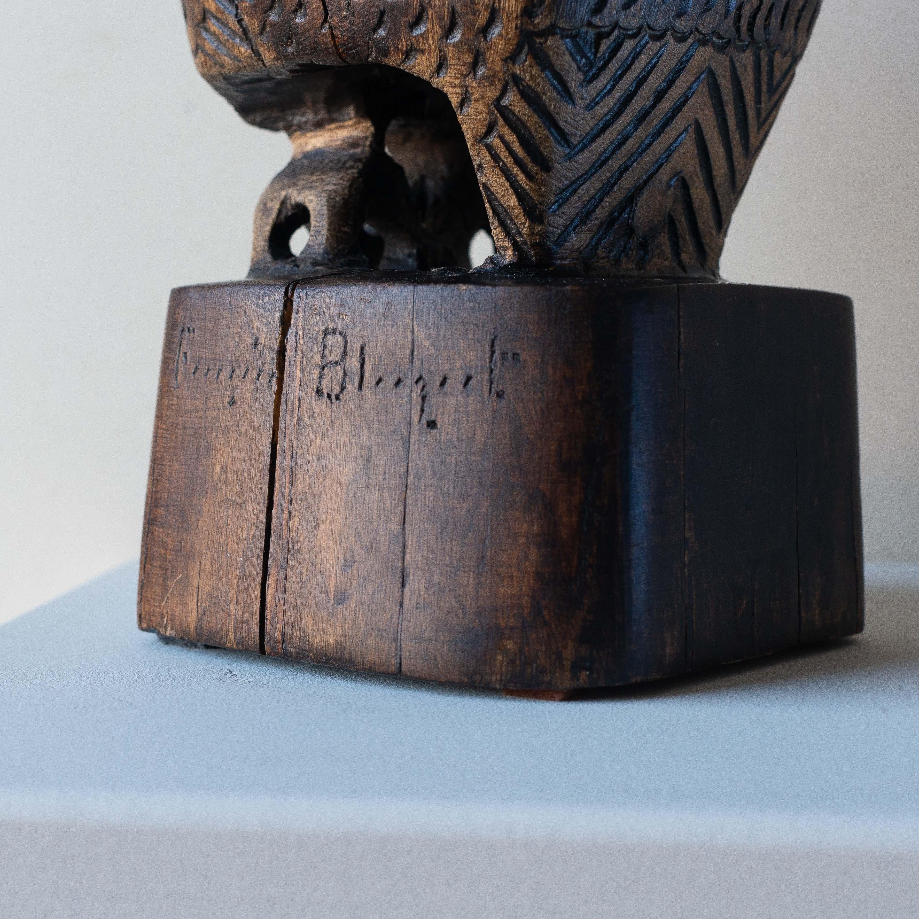 Escultura antropomorfa, Búho de madera tallado a mano, Francia Años 70 en venta 3