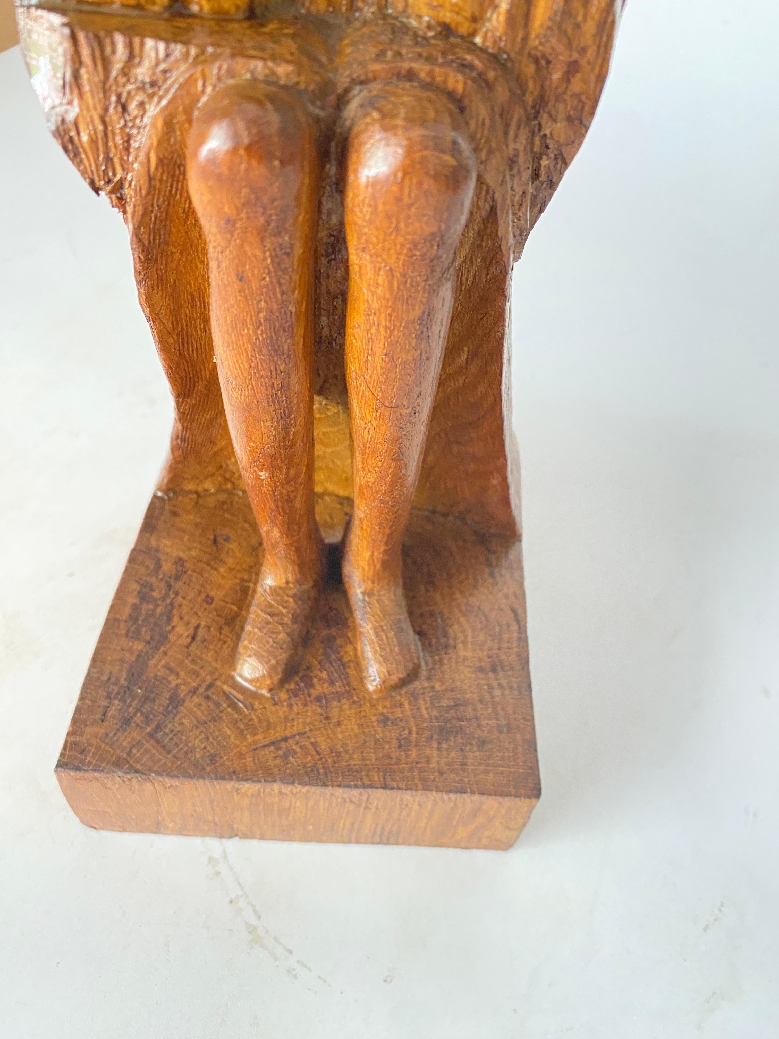 This sculpture is in solid wood. Hand carved by a french artist in the 1950's
Brown Color. Made in Oak 