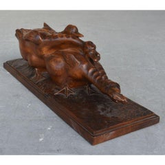 Wood Sculpture of Geese Fighting Over a Frog by H Petrilly Art Deco