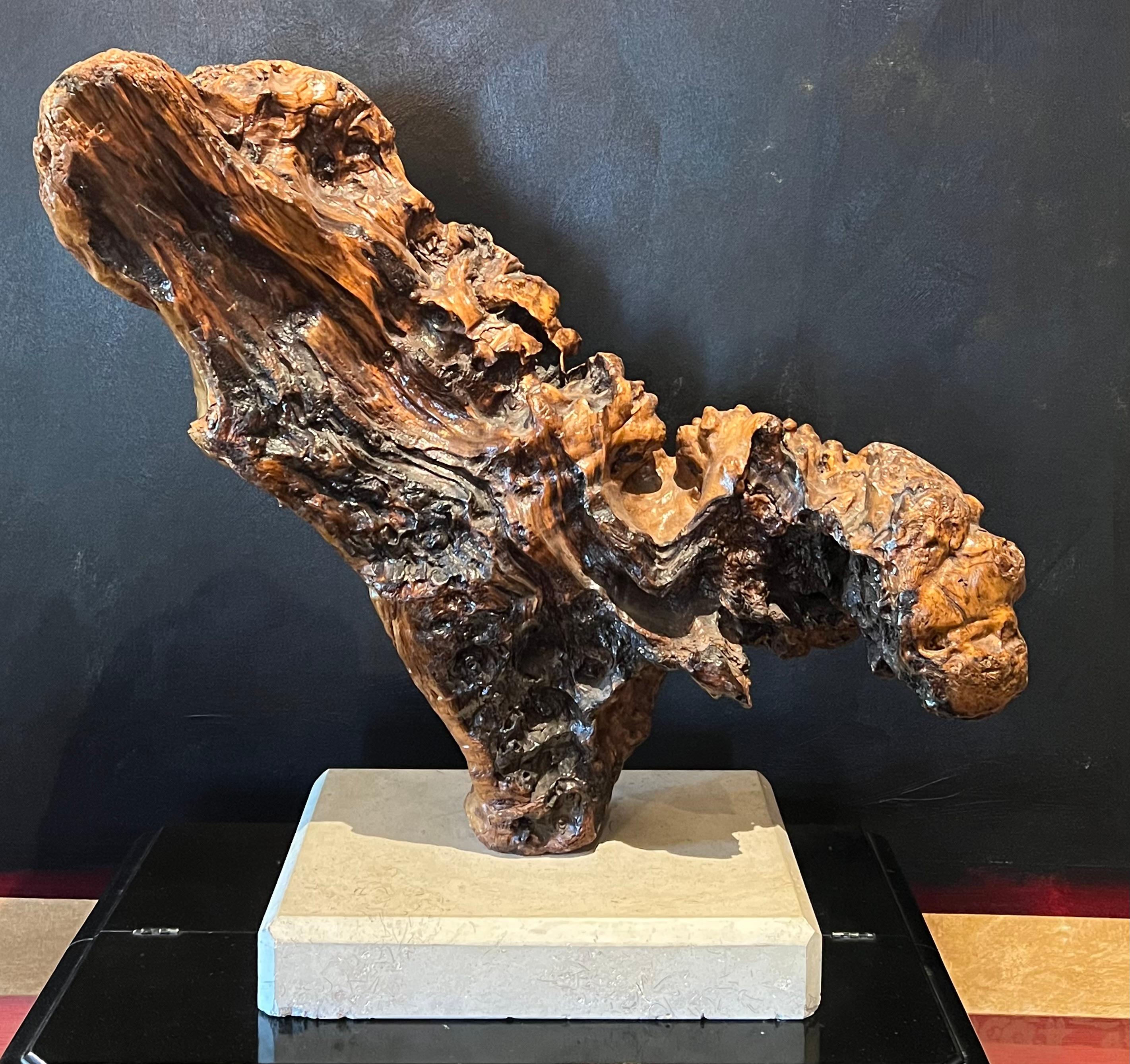 20th Century Wood Sculpture on Limestone Base For Sale