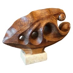 Wood Sculpture on Stone Base, France, 1970s