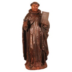 Wood Sculpture Presenting Saint Antoine De Padoue, 17° Century
