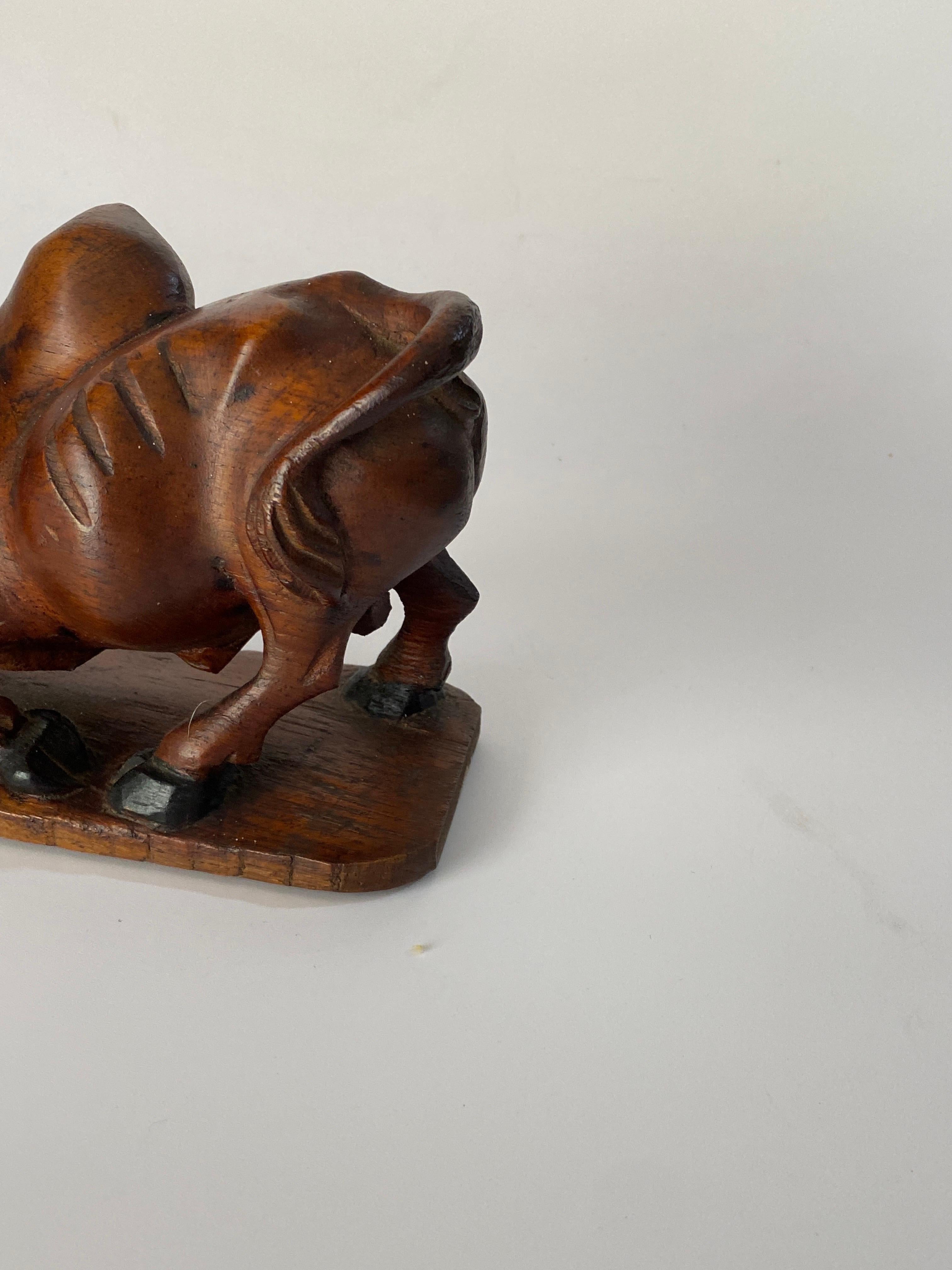 French Wood Sculpture Representing a Crocodile and a Bull Fighting, in Wood France 1930 For Sale