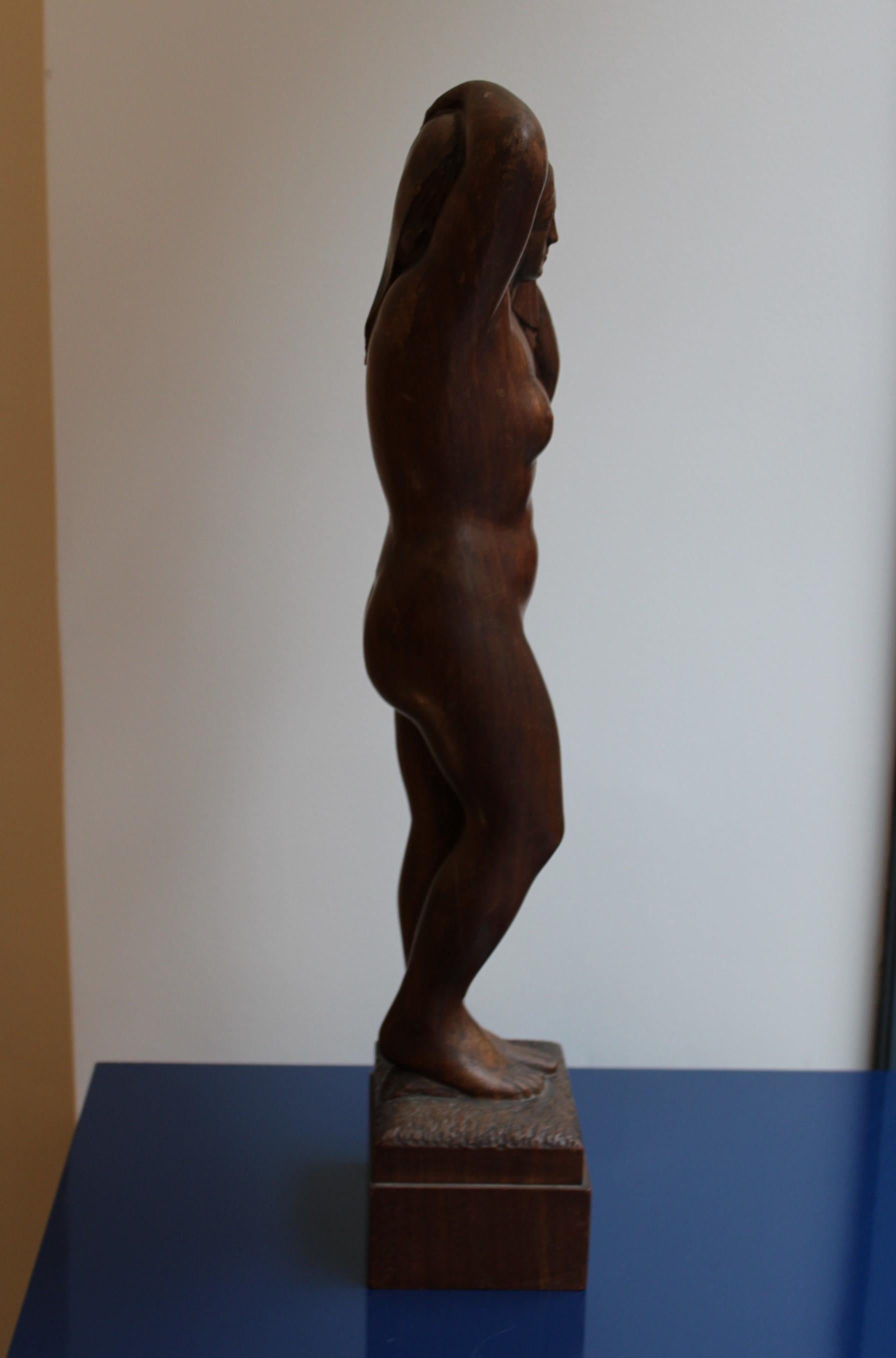 Wood Sculpture, Signed R.Barou In Fair Condition For Sale In Paris, FR