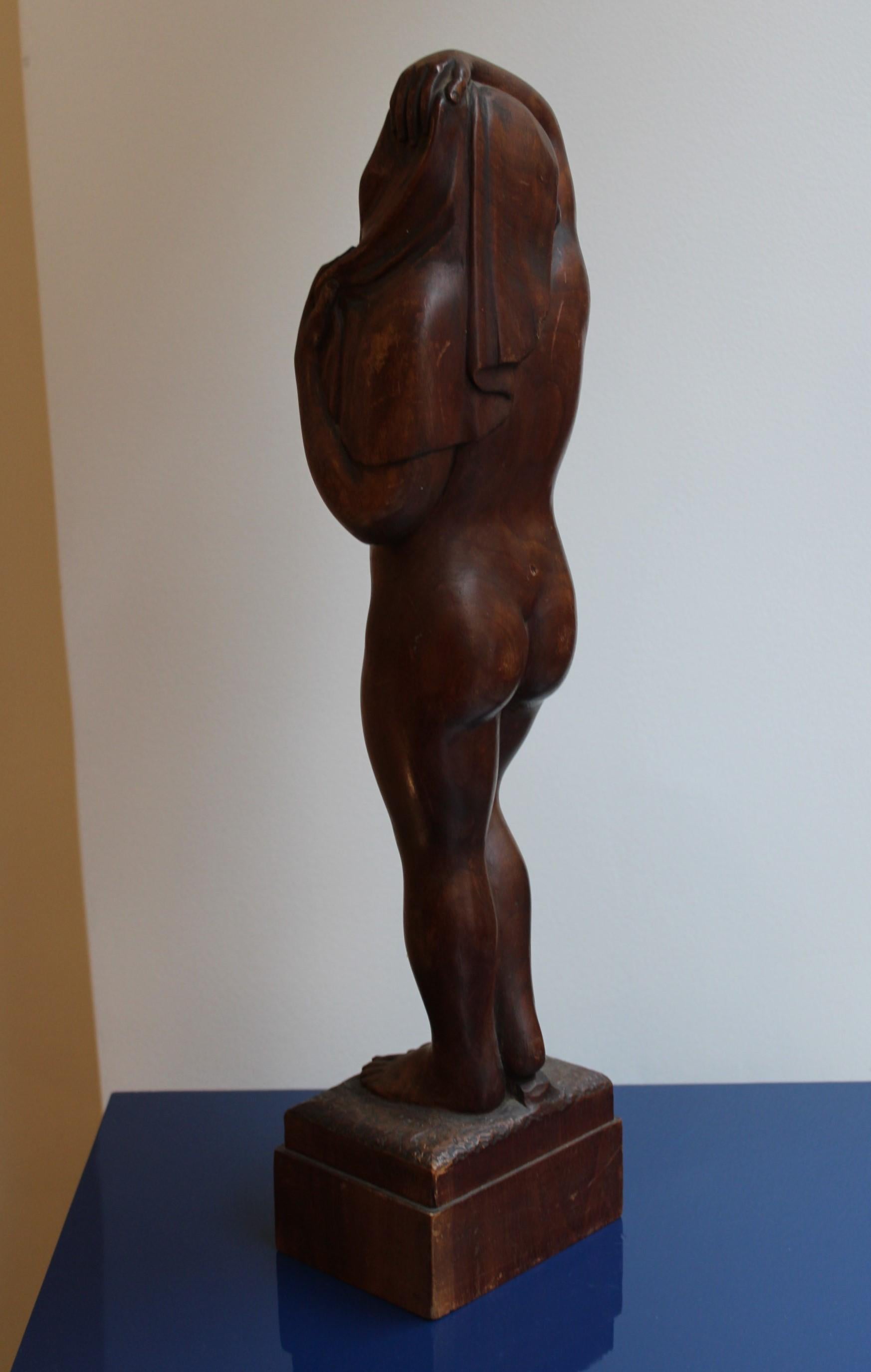 20th Century Wood Sculpture, Signed R.Barou For Sale
