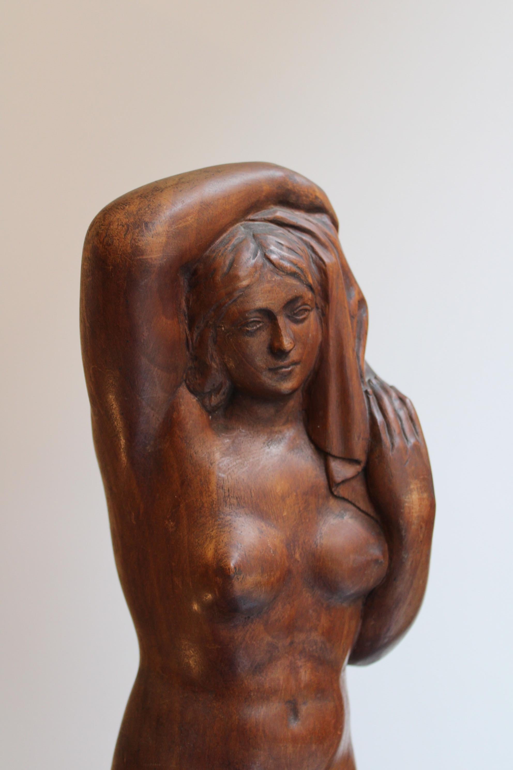 Wood Sculpture, Signed R.Barou For Sale 1