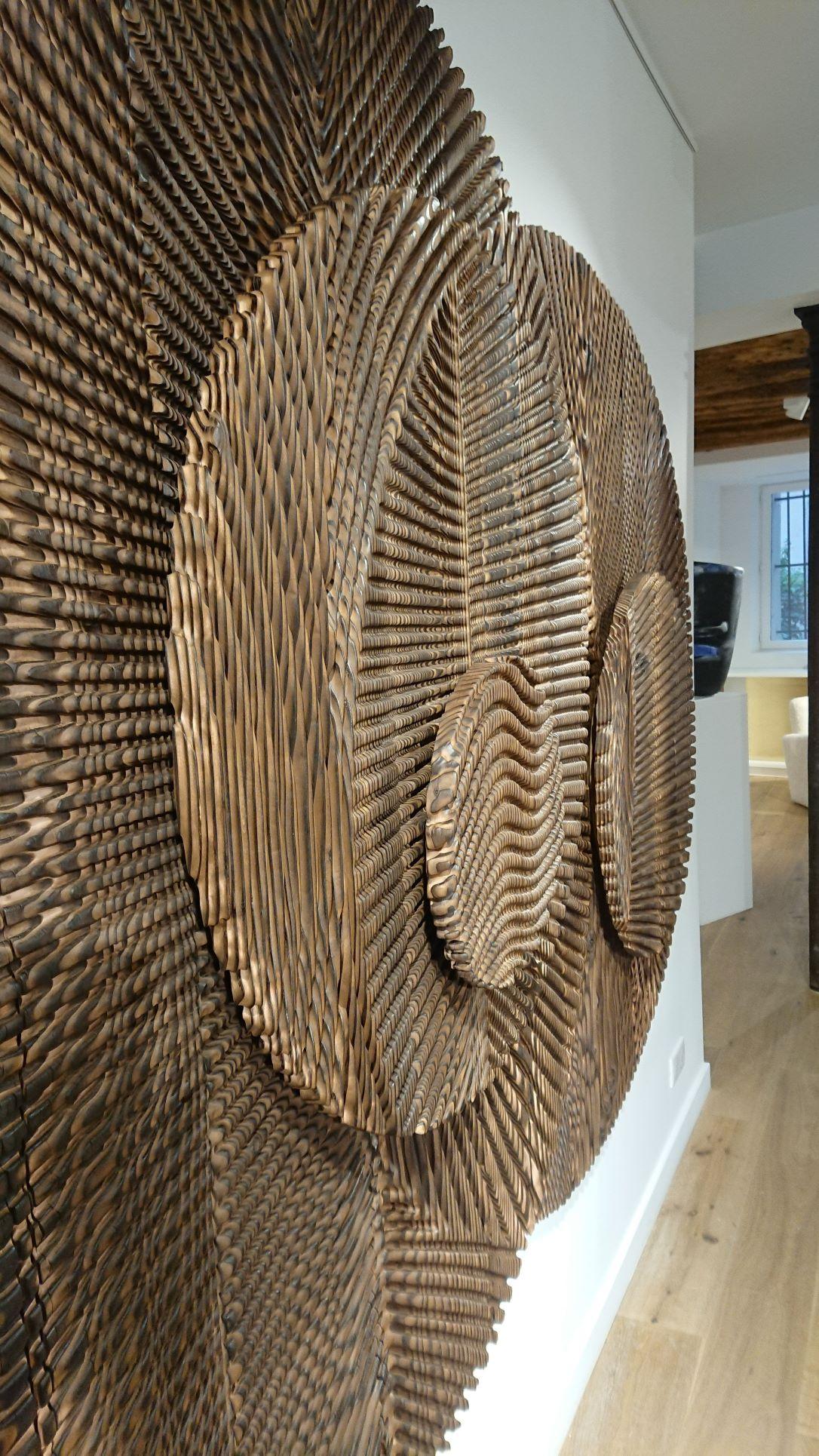 Hand-Carved Sculpted Wood Panel Solstice by Etienne Moyat 2022 France, Douglas-fir wood For Sale