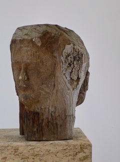 Wood sculpture - two faces - french folk art - Early XX th century